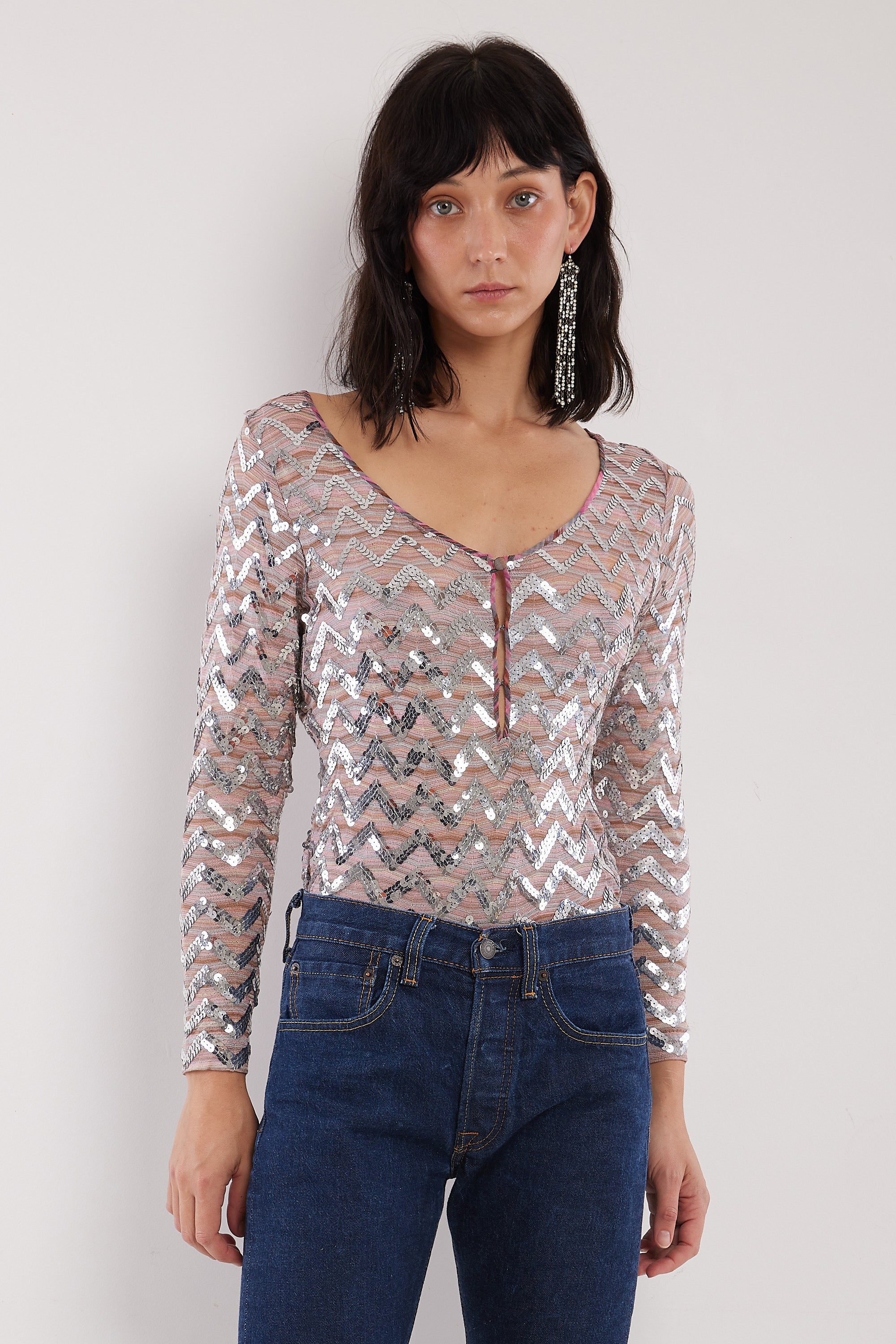 Missoni <br> S/S 2001 runway silver sequin keyhole top
