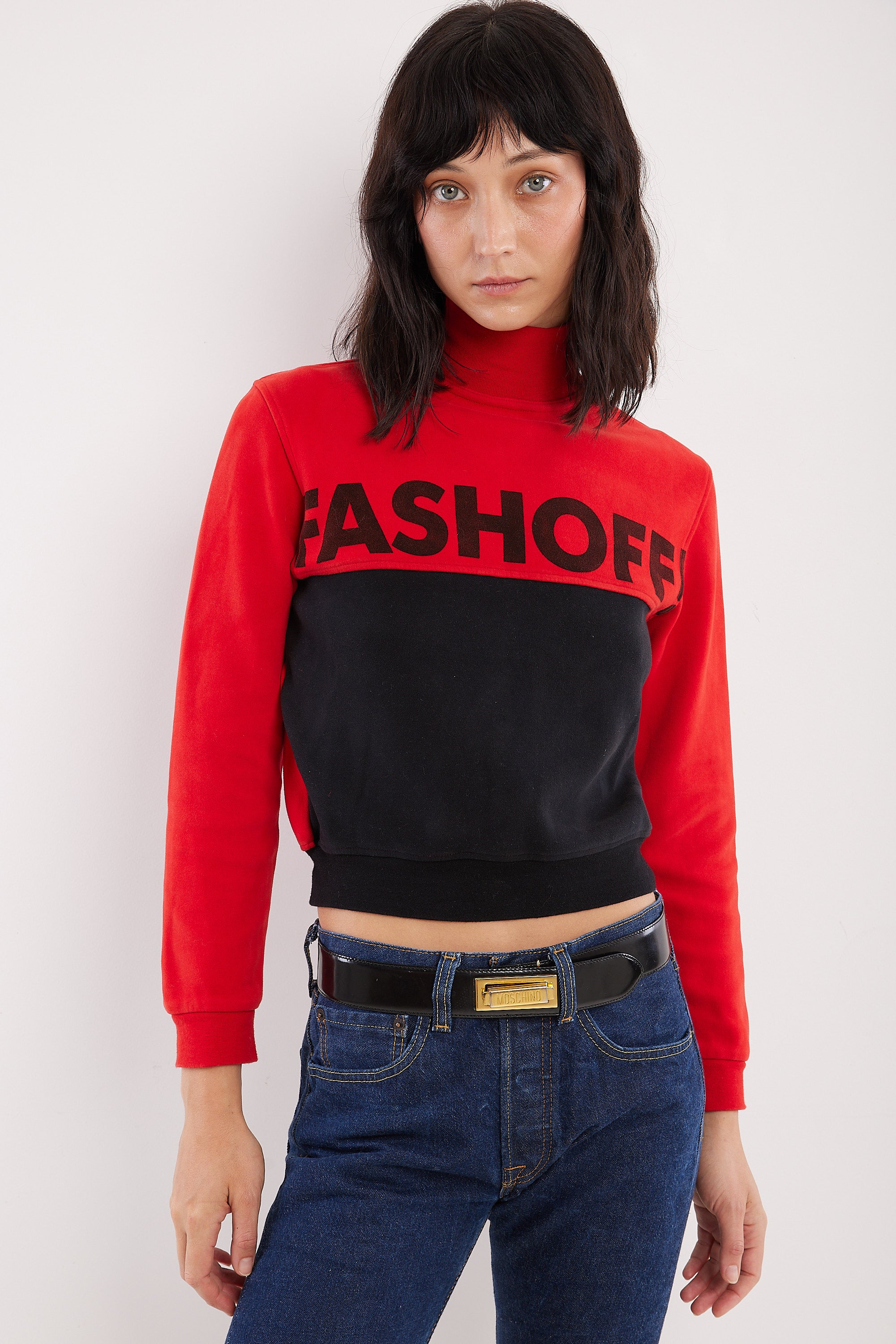 Moschino <br> S/S 1992 'Fashoff' logo colourblock sweater