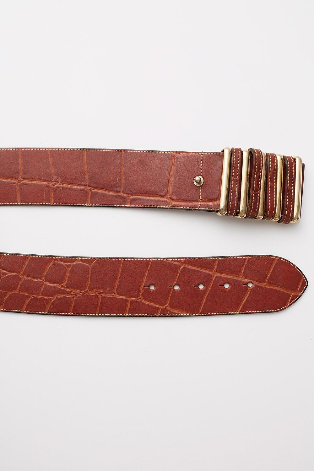 Vintage <br> 80's extra wide crocodile print leather belt with gold hardware
