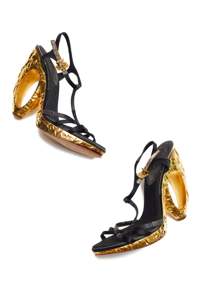 Louis Vuitton Gold Feerique Morganne Wedge Sandal Heels Size 5.5