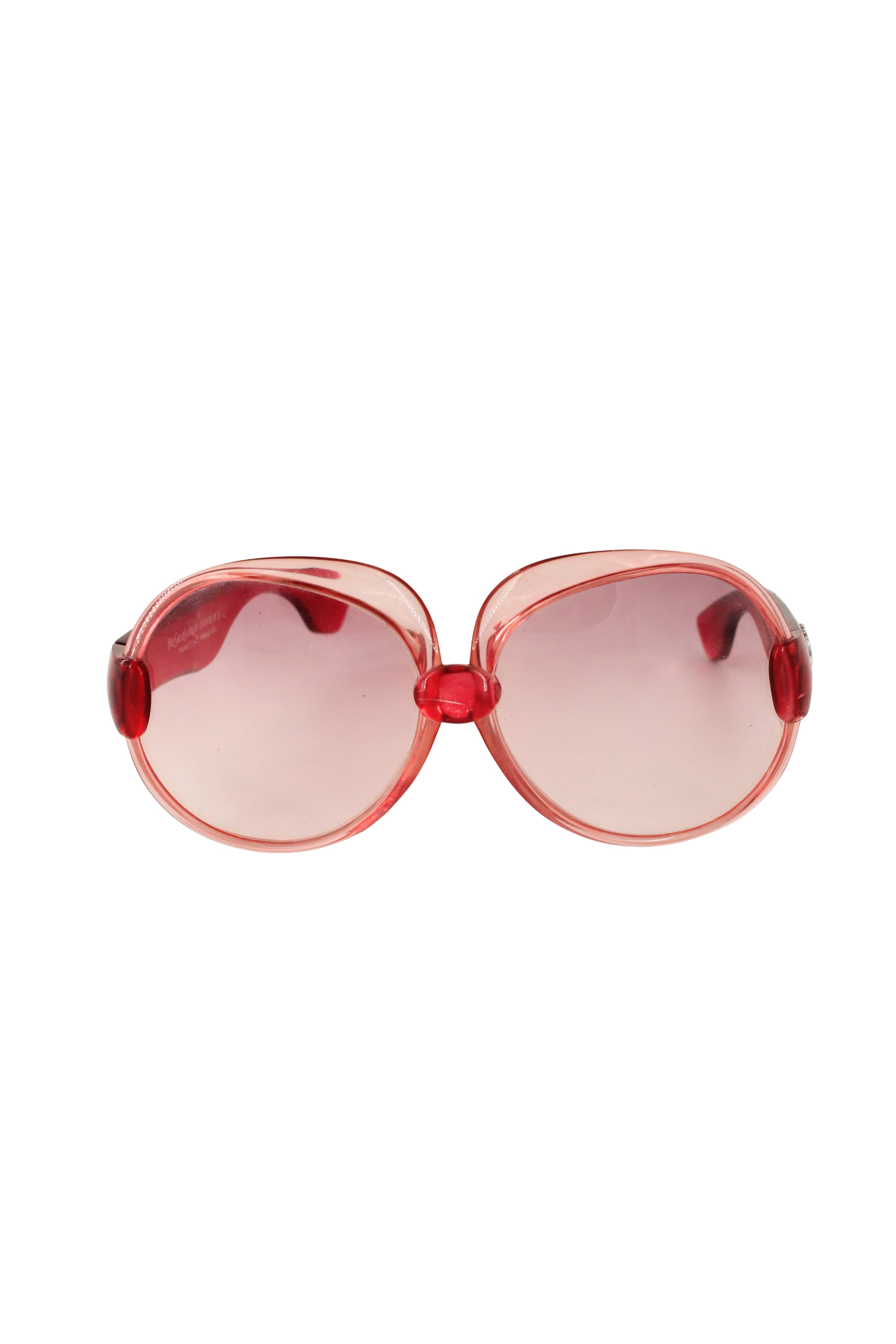 Yves Saint Laurent <br> S/S 1976 campaign oversized pink YSL logo arm sunglasses