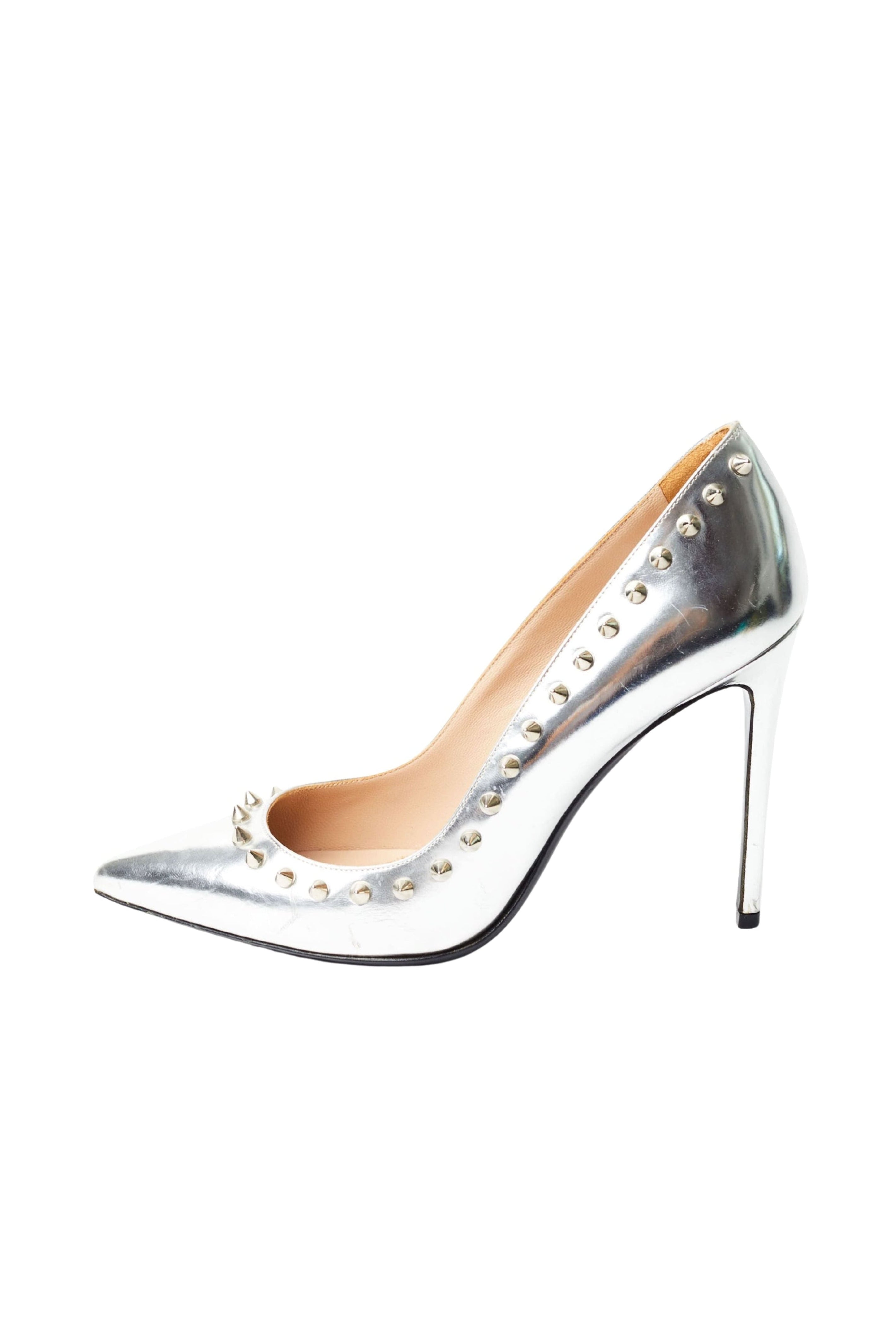 Barbara Bui <br> 00's silver metallic leather spike stud pumps