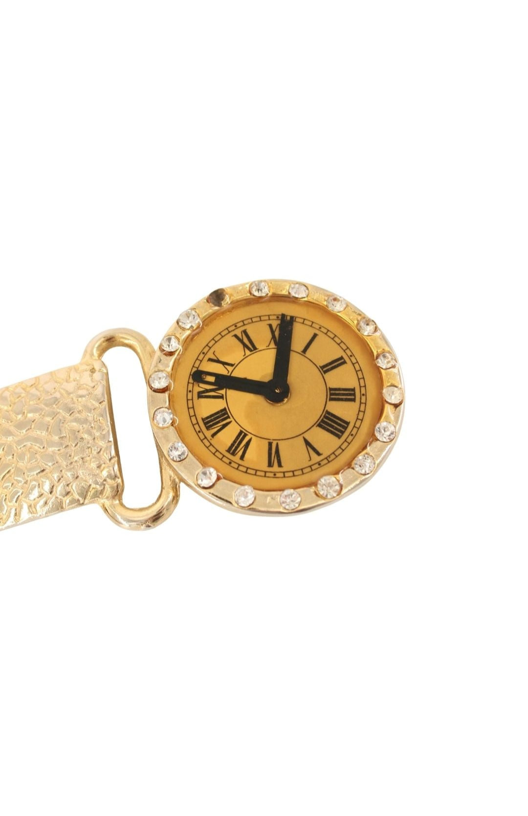 Vintage <br> 80's crystal studded clock buckle leather sash belt