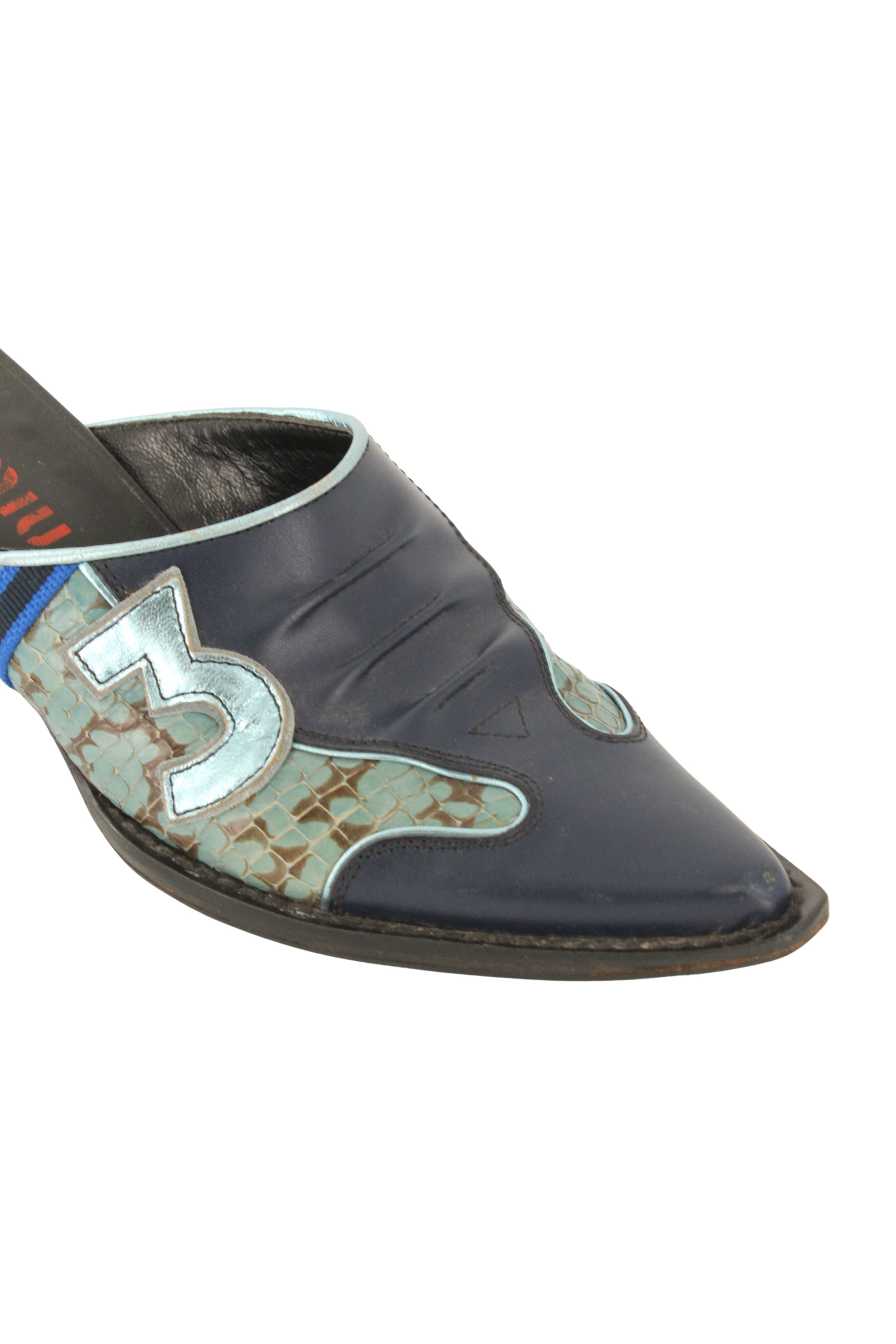 Miu Miu <br> S/S 1999 leather & snakeskin pointy toe mules