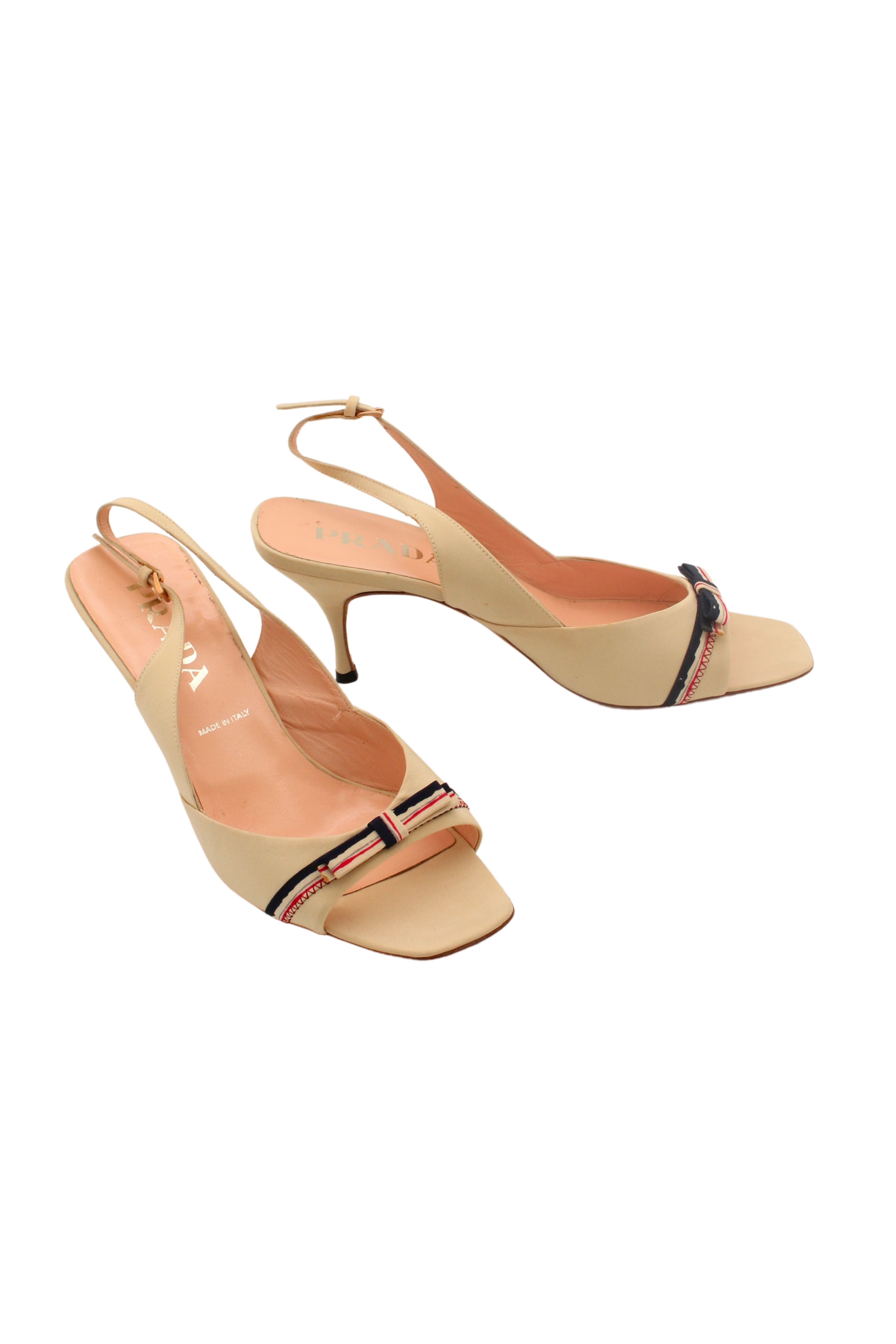 Prada <br> 90's silk peep toe kitten heels with bows