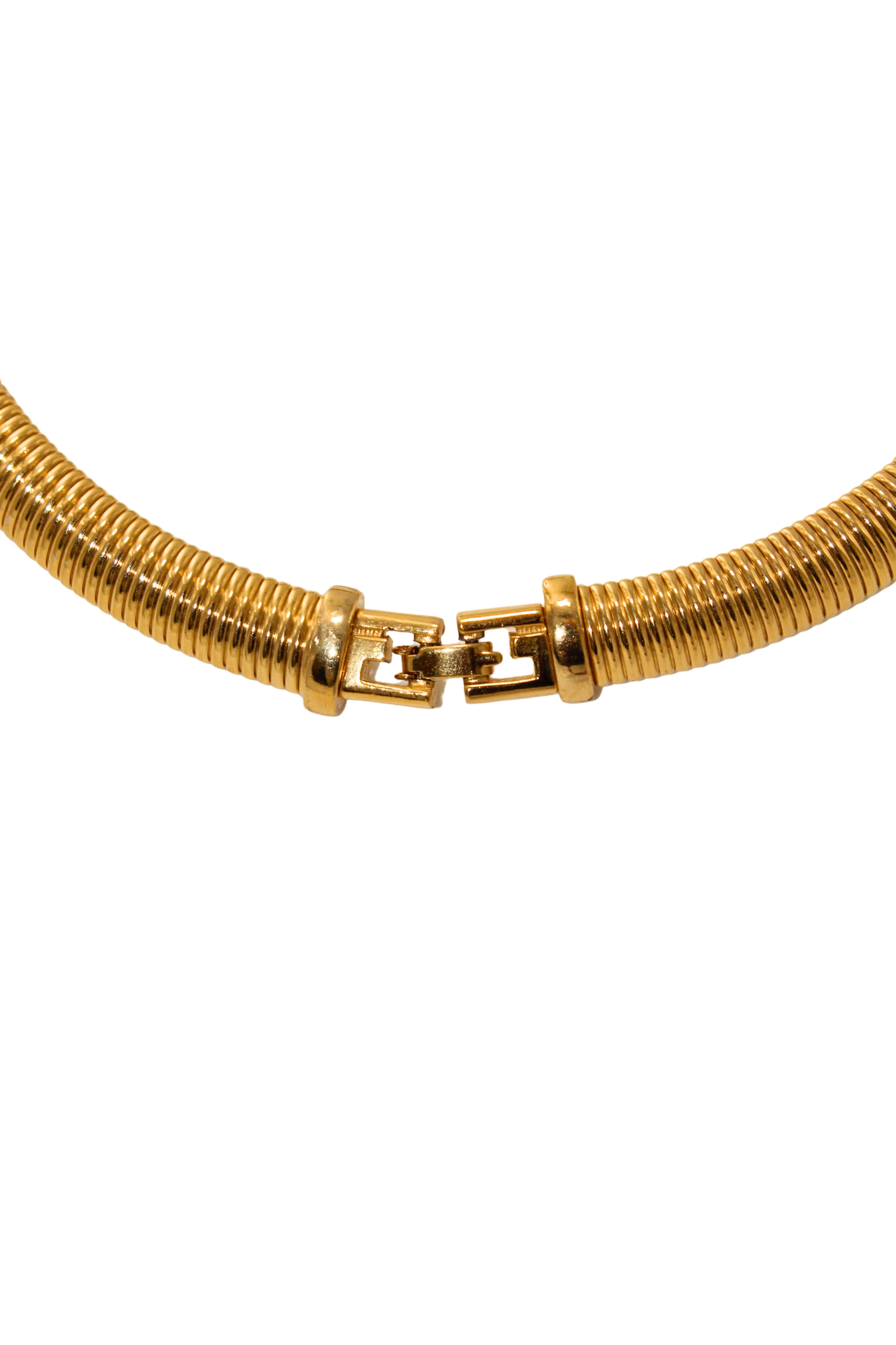 Givenchy <br> 80's gold plated tubogas chain jewelled choker necklace
