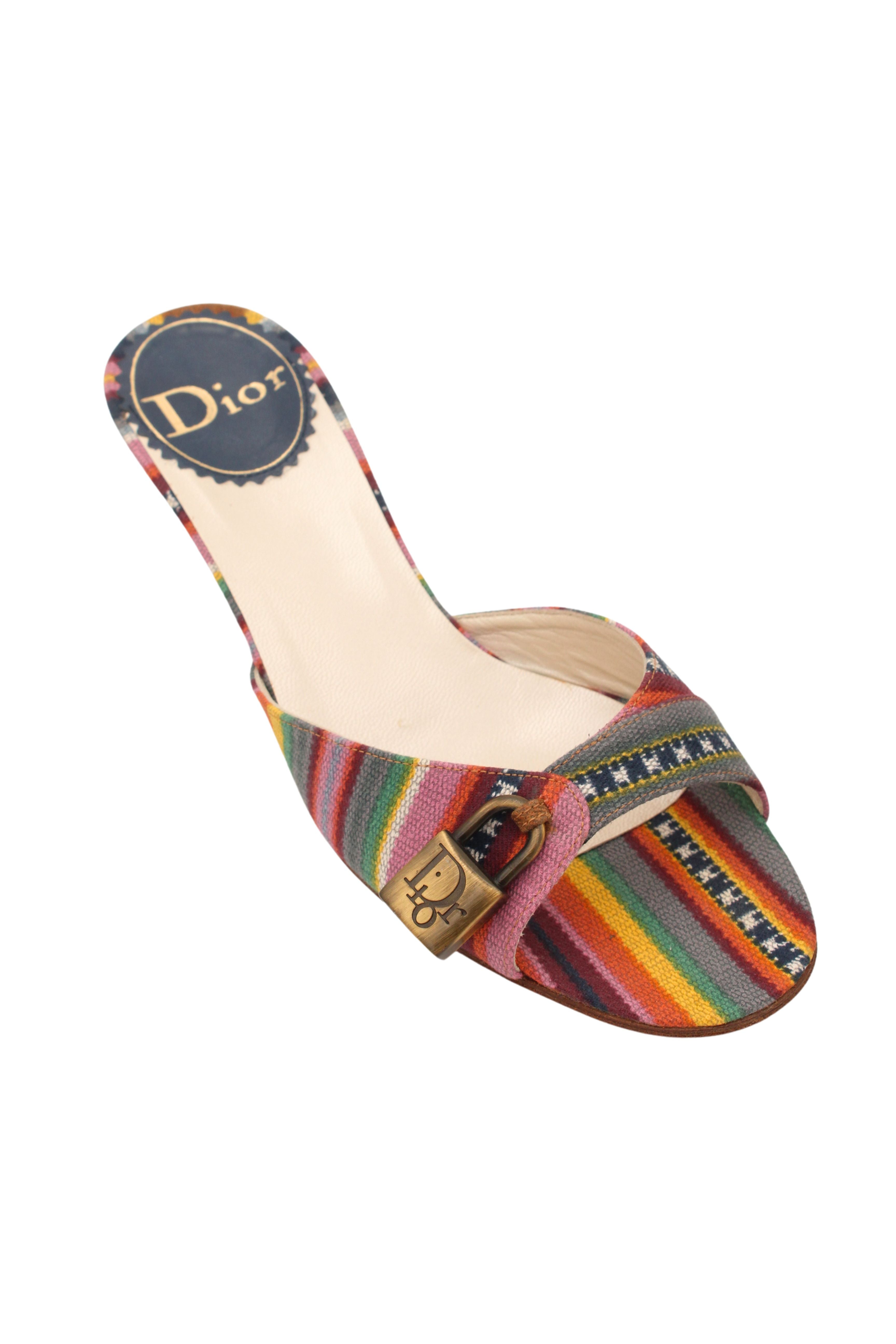 Christian Dior <br> S/S 2002 John Galliano serape print lock & key kitten heels