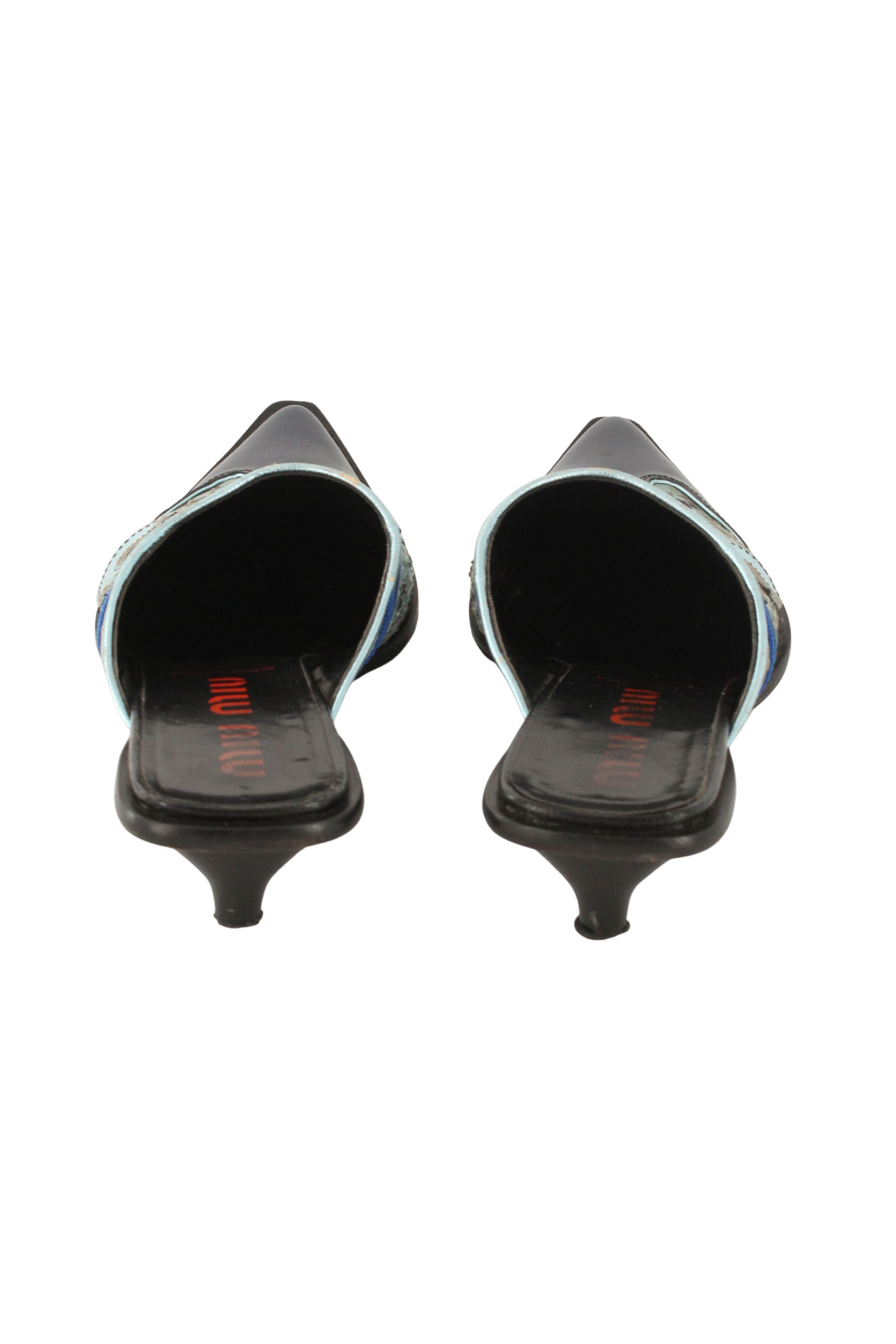 Miu Miu <br> S/S 1999 leather & snakeskin pointy toe mules