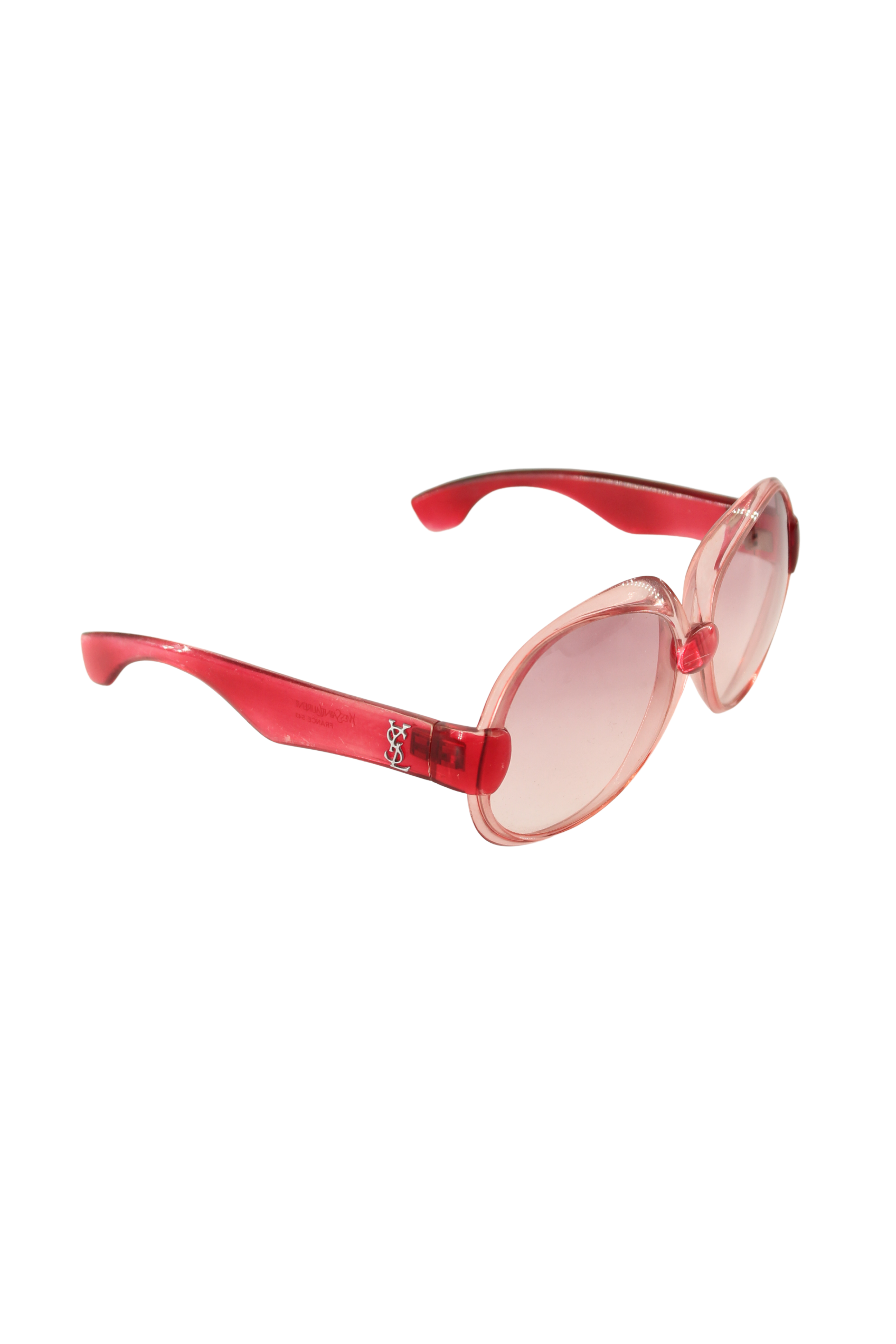 Yves Saint Laurent <br> S/S 1976 campaign oversized pink YSL logo arm sunglasses