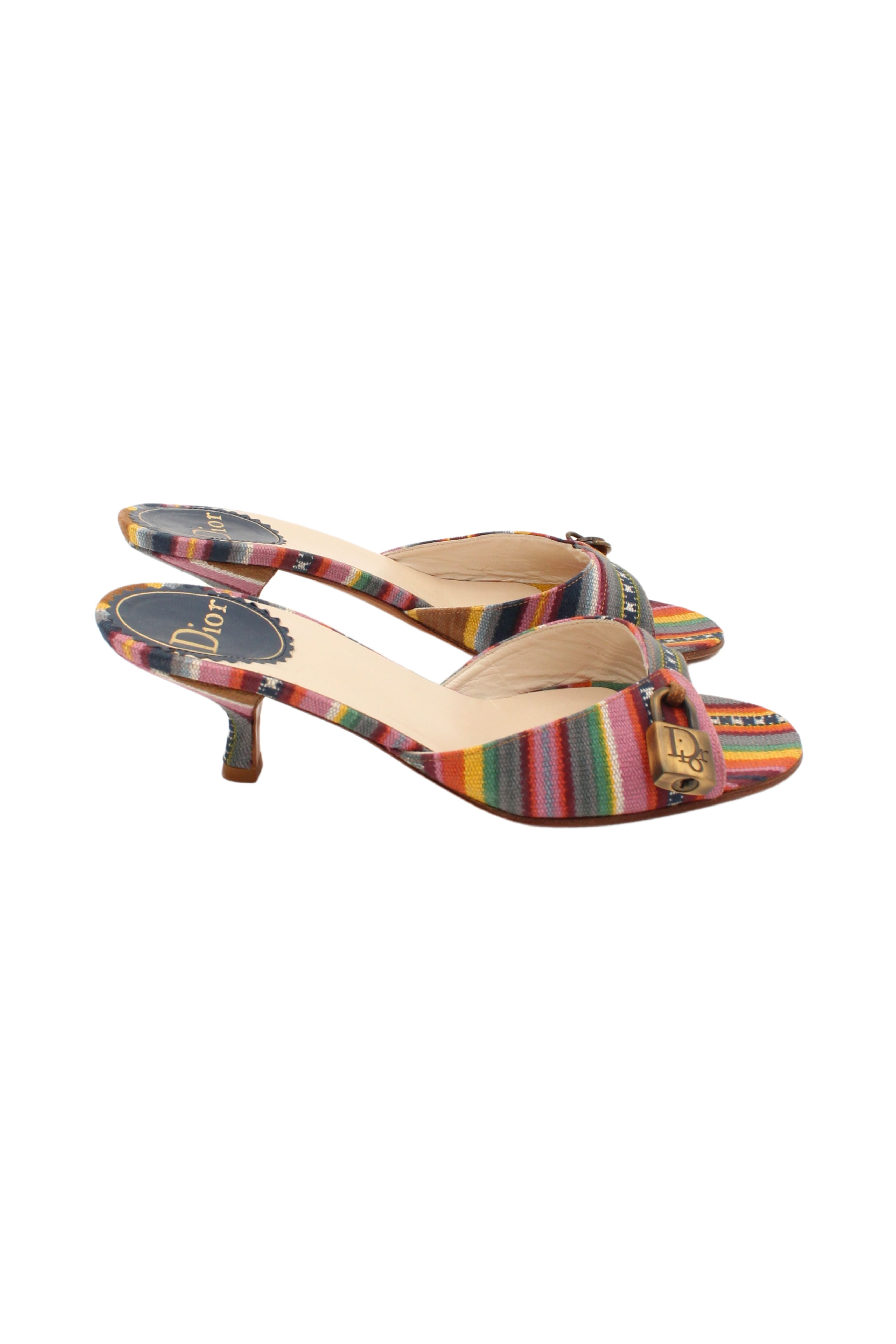 Christian Dior <br> S/S 2002 John Galliano serape print lock & key kitten heels