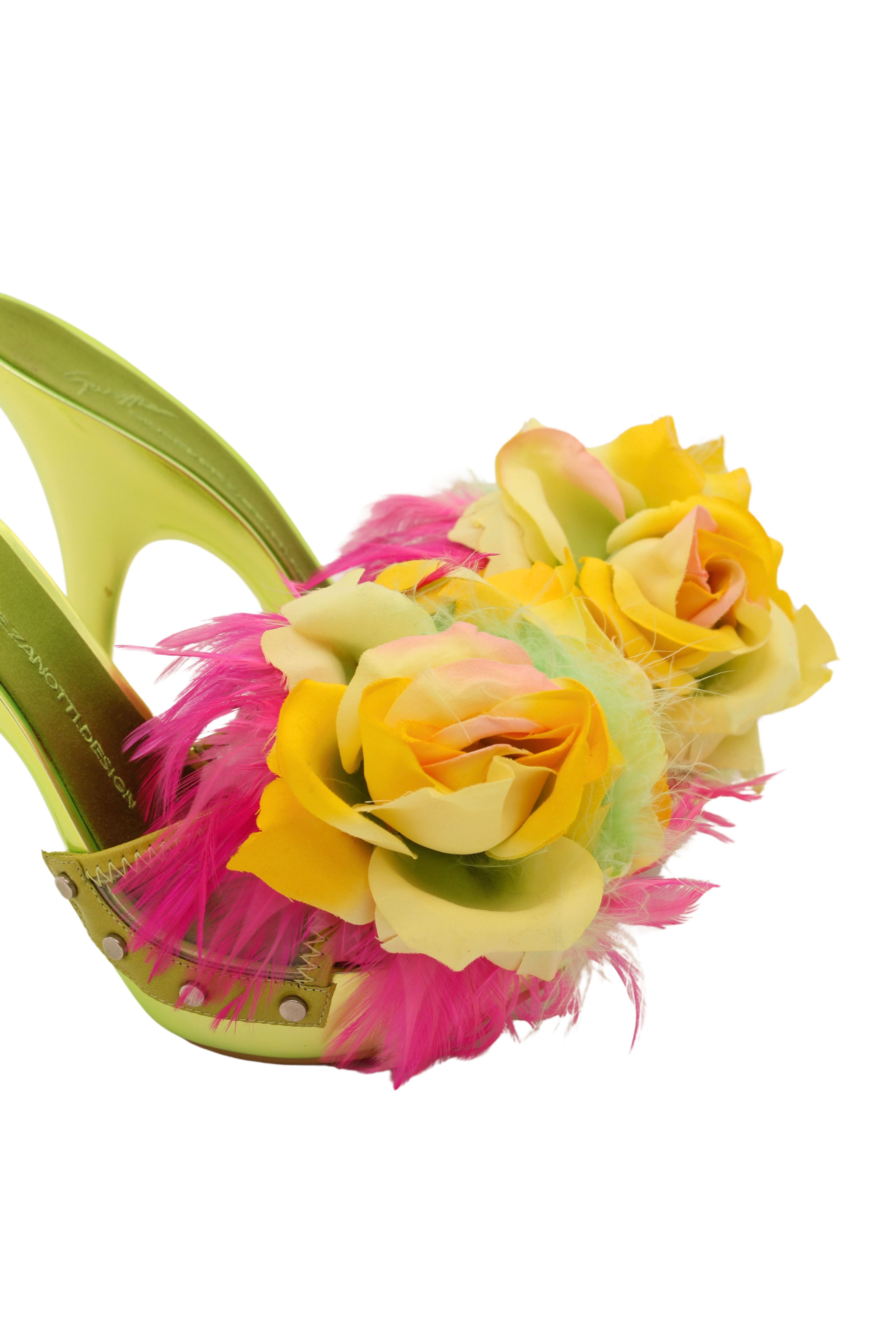 Giuseppe Zanotti <br> 00's feathered flower metallic heels