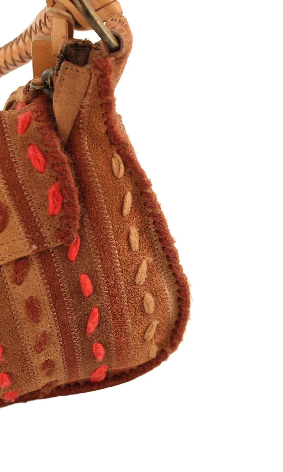 Missoni <br> 2000's embroidered suede bag with braided leather strap
