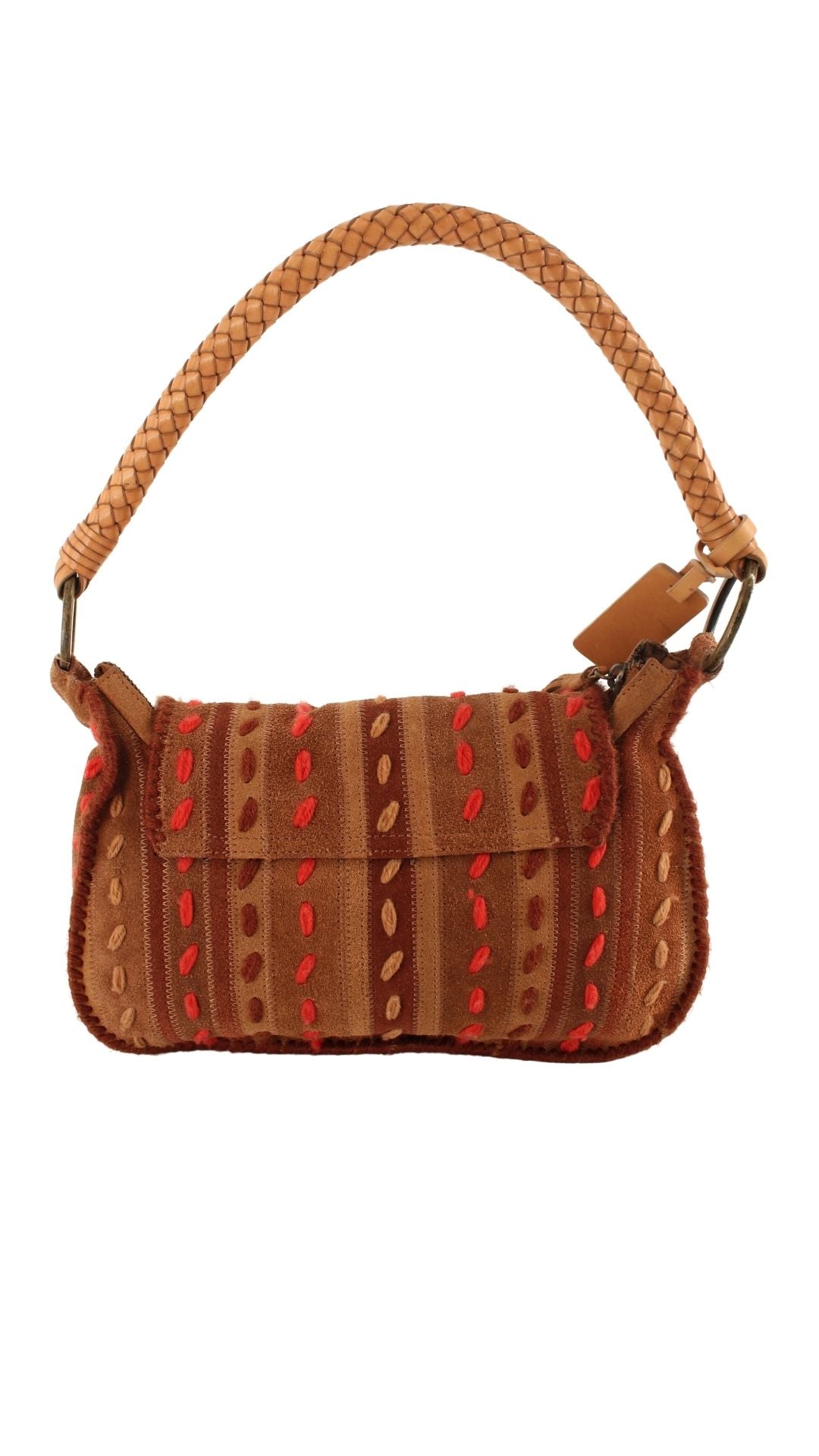 Missoni <br> 2000's embroidered suede bag with braided leather strap
