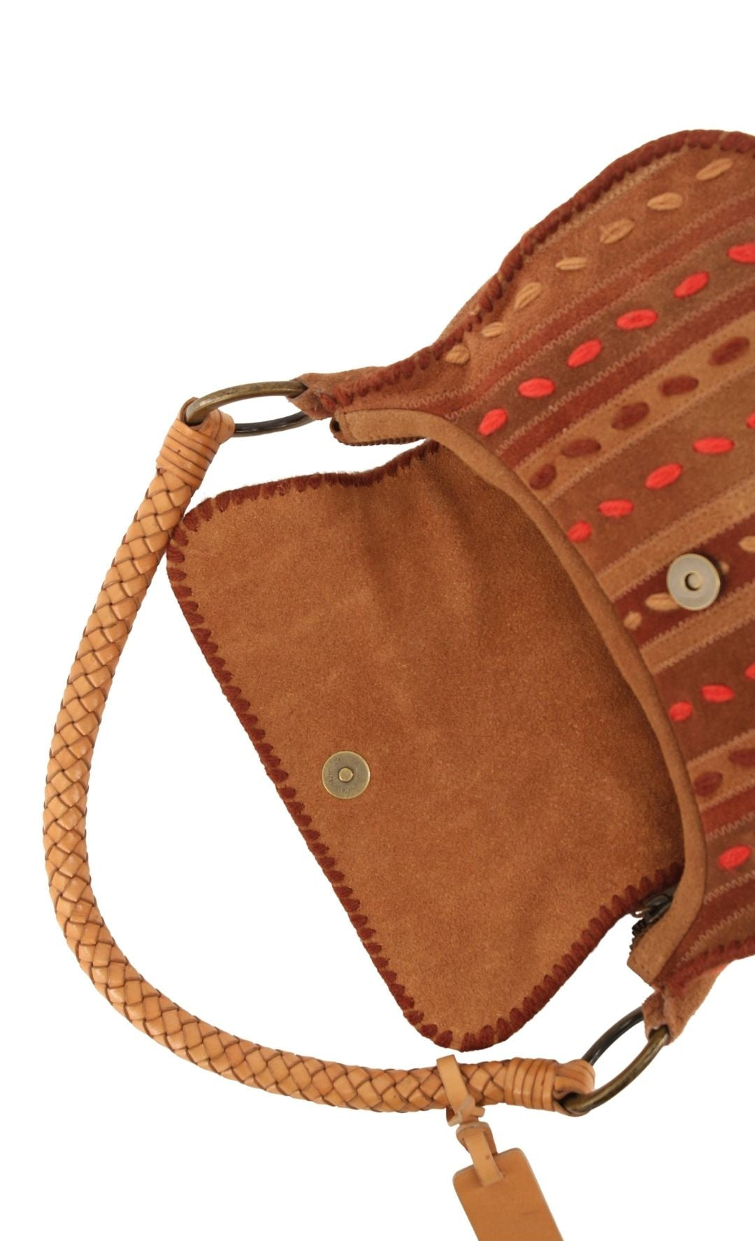 Missoni <br> 2000's embroidered suede bag with braided leather strap