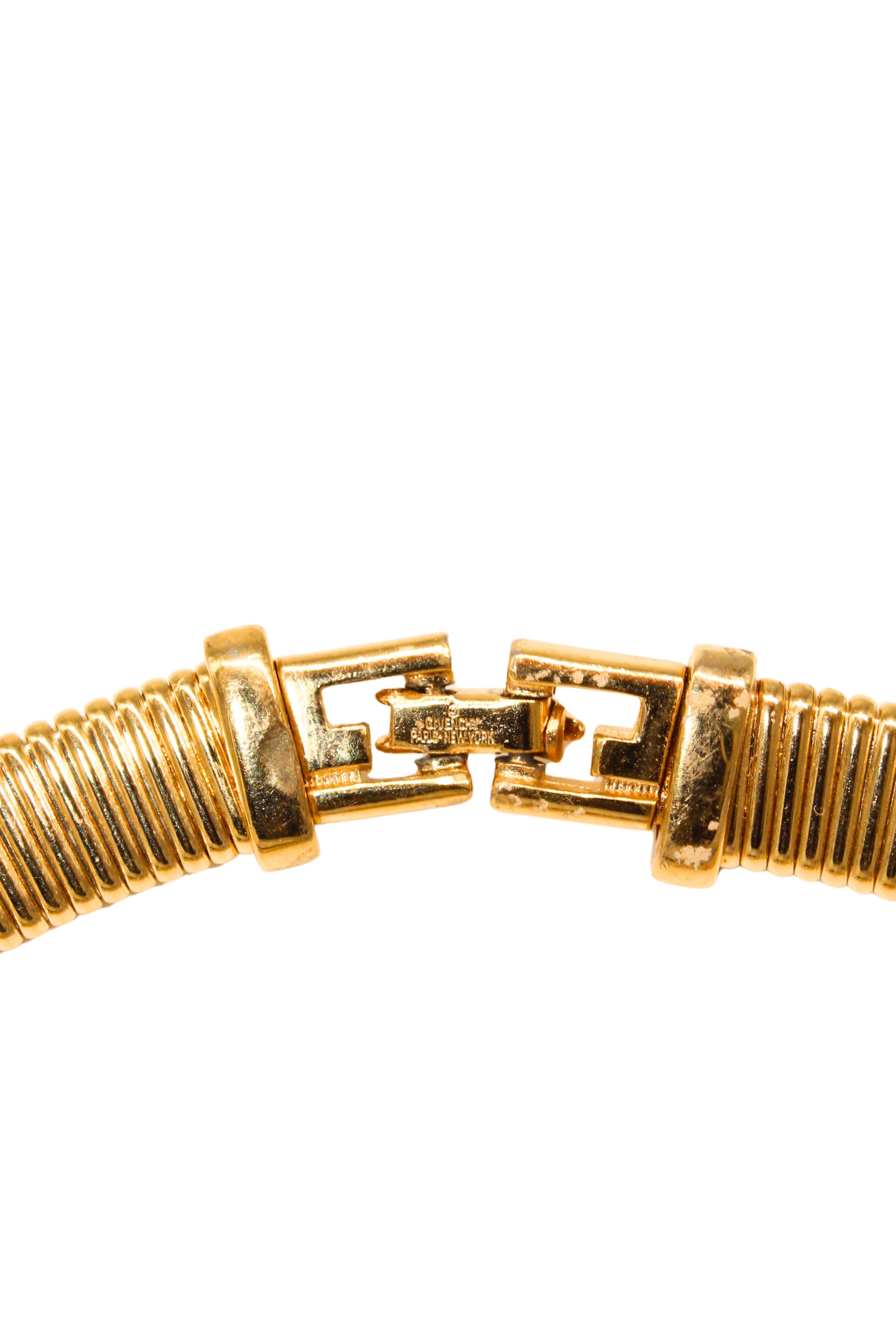 Givenchy <br> 80's gold plated tubogas chain jewelled choker necklace