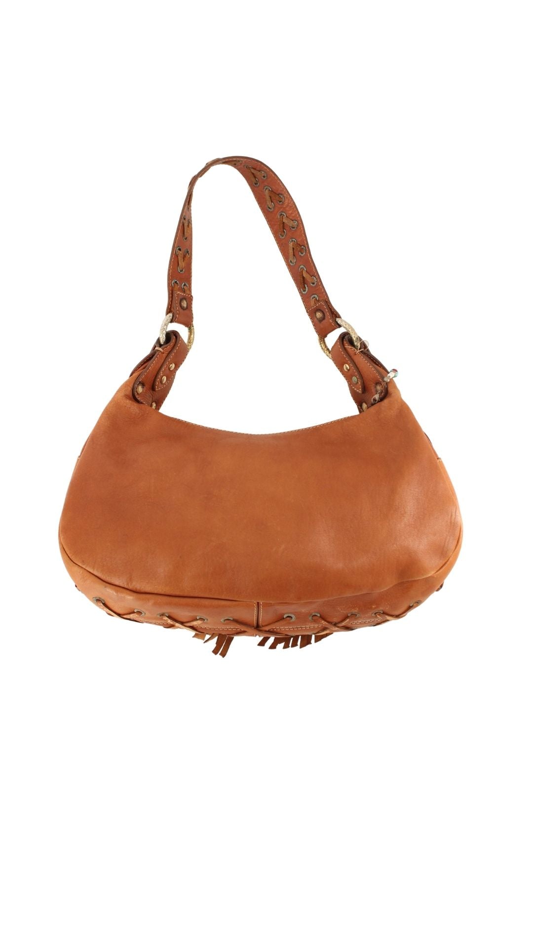 Just Cavalli <br> 2000's fringed leather logo buckle shoulder bag