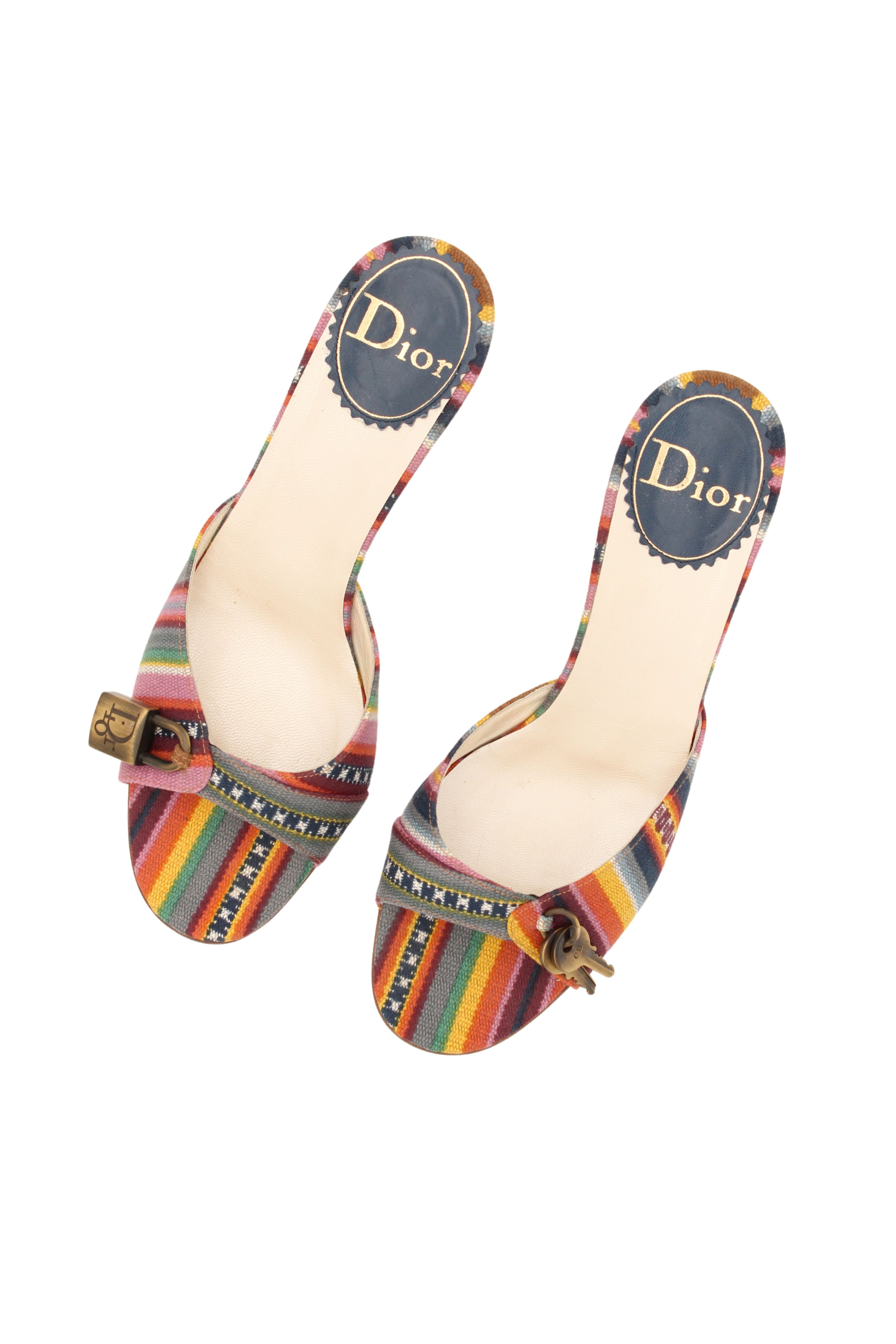 Christian Dior <br> S/S 2002 John Galliano serape print lock & key kitten heels