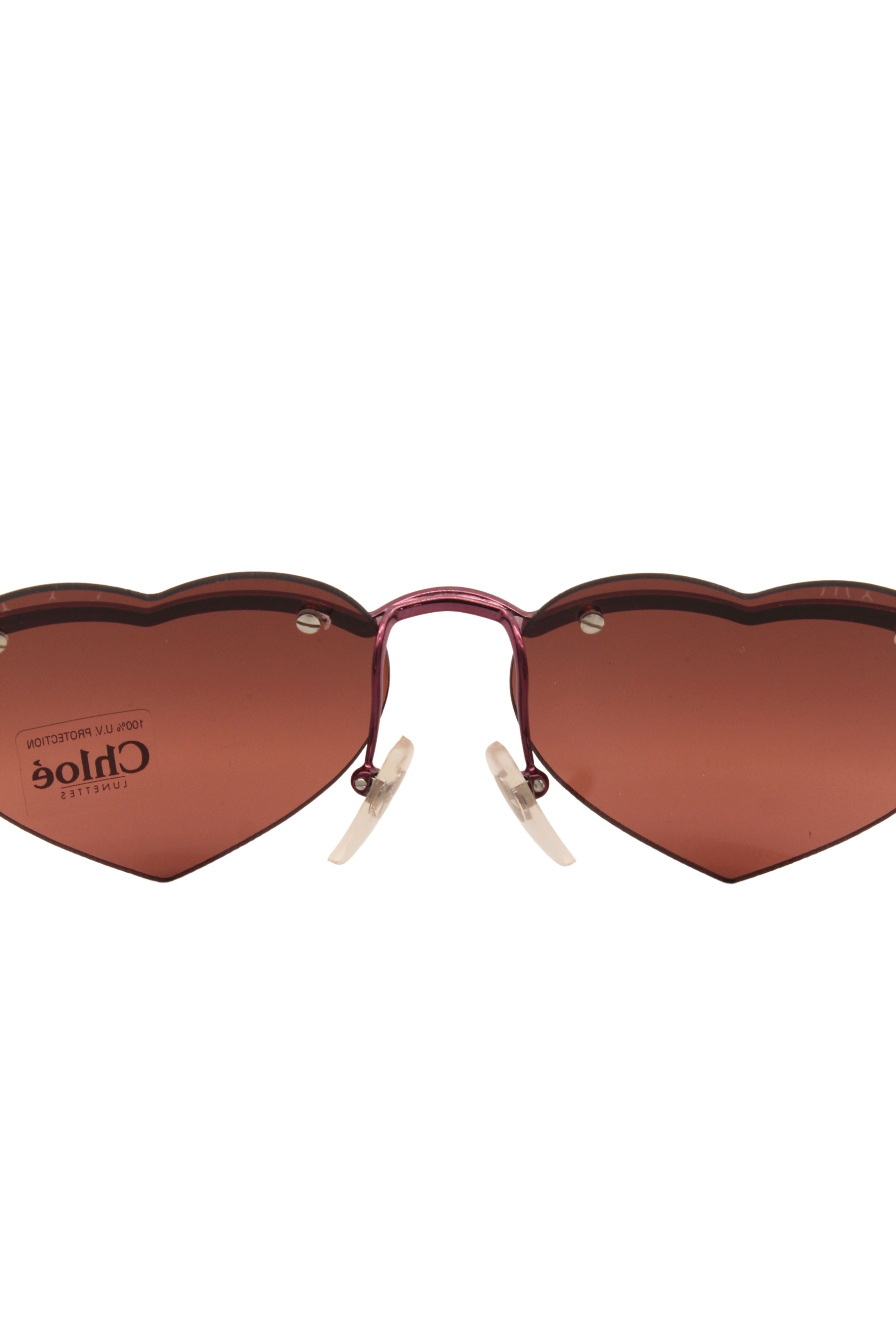 Chloe <br> 2000's deadstock metallic pink heart sunglasses