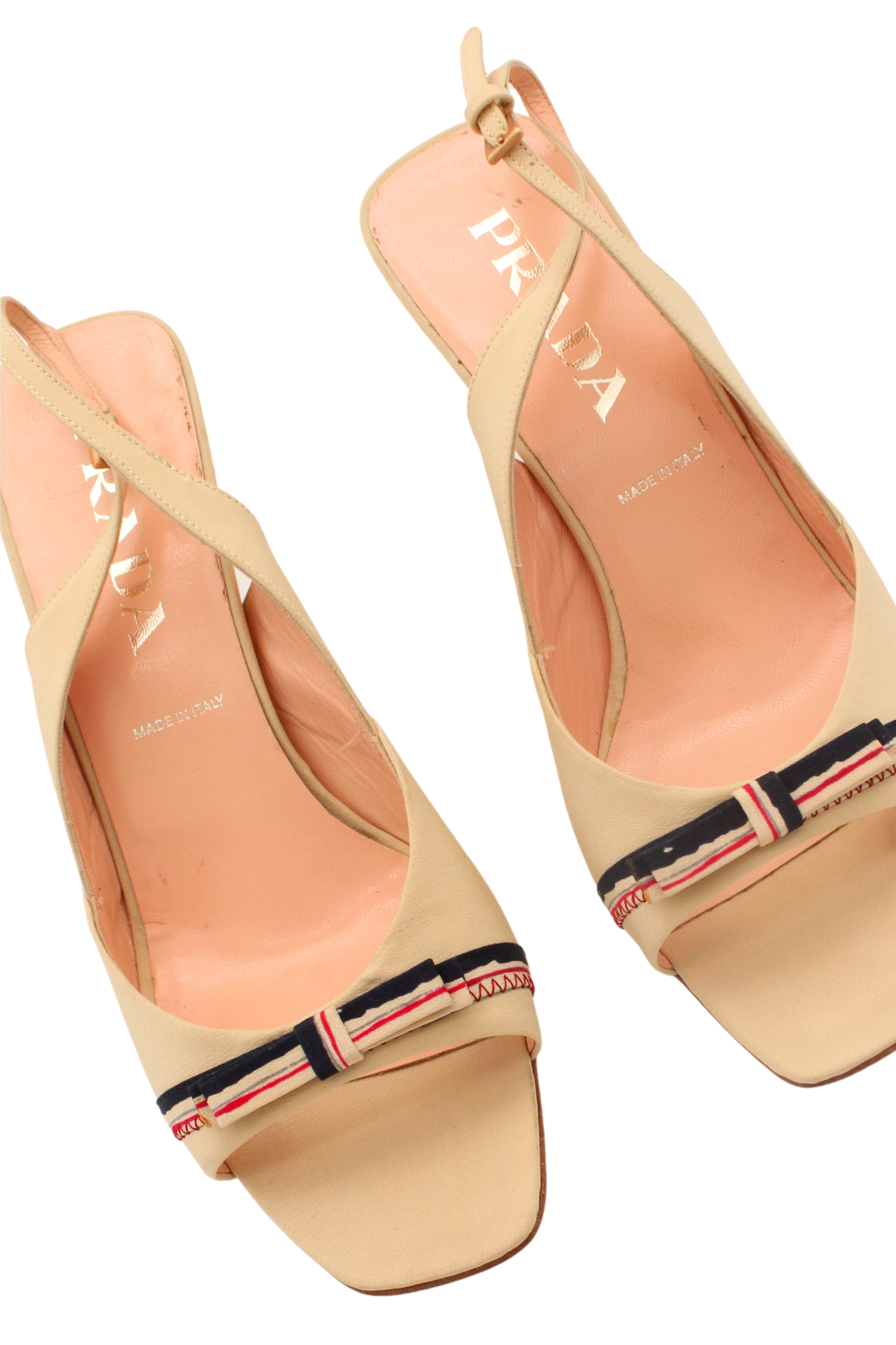 Prada <br> 90's silk peep toe kitten heels with bows