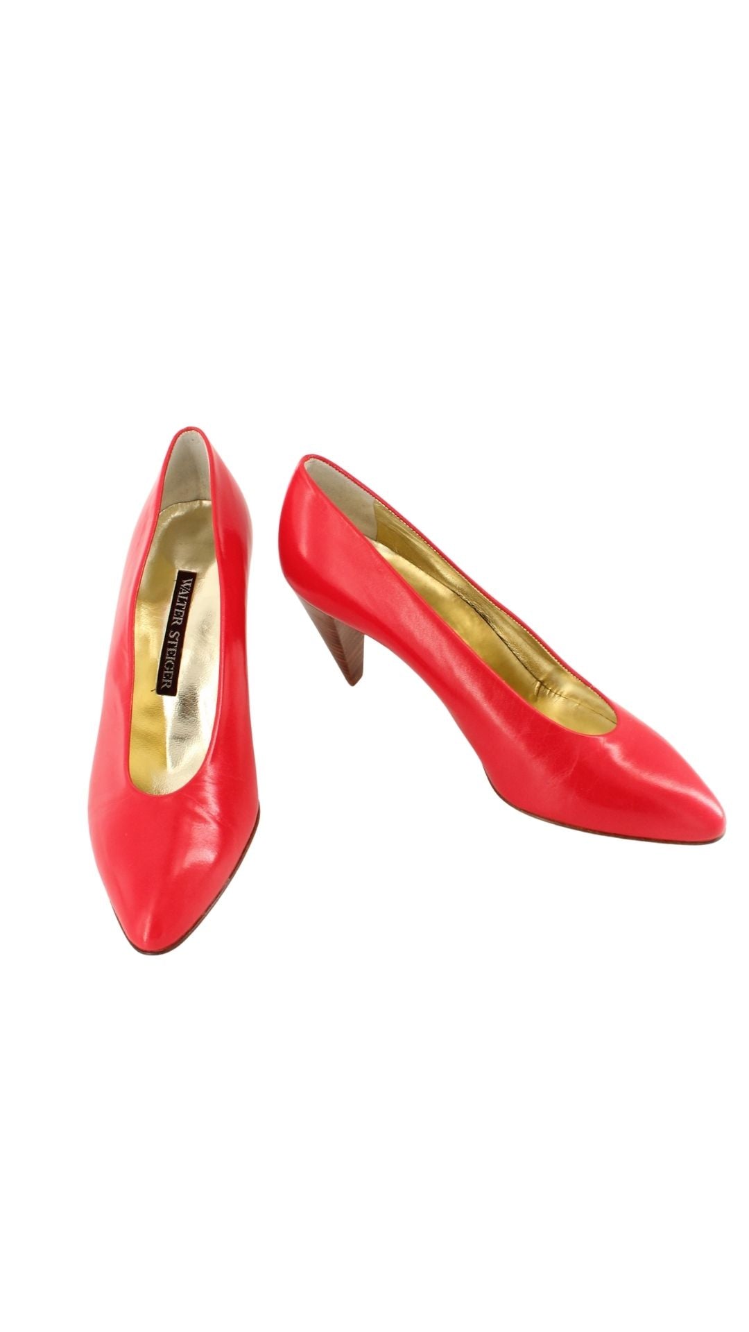 Walter Steiger <br> 1980's deadstock red leather curved high heel pump