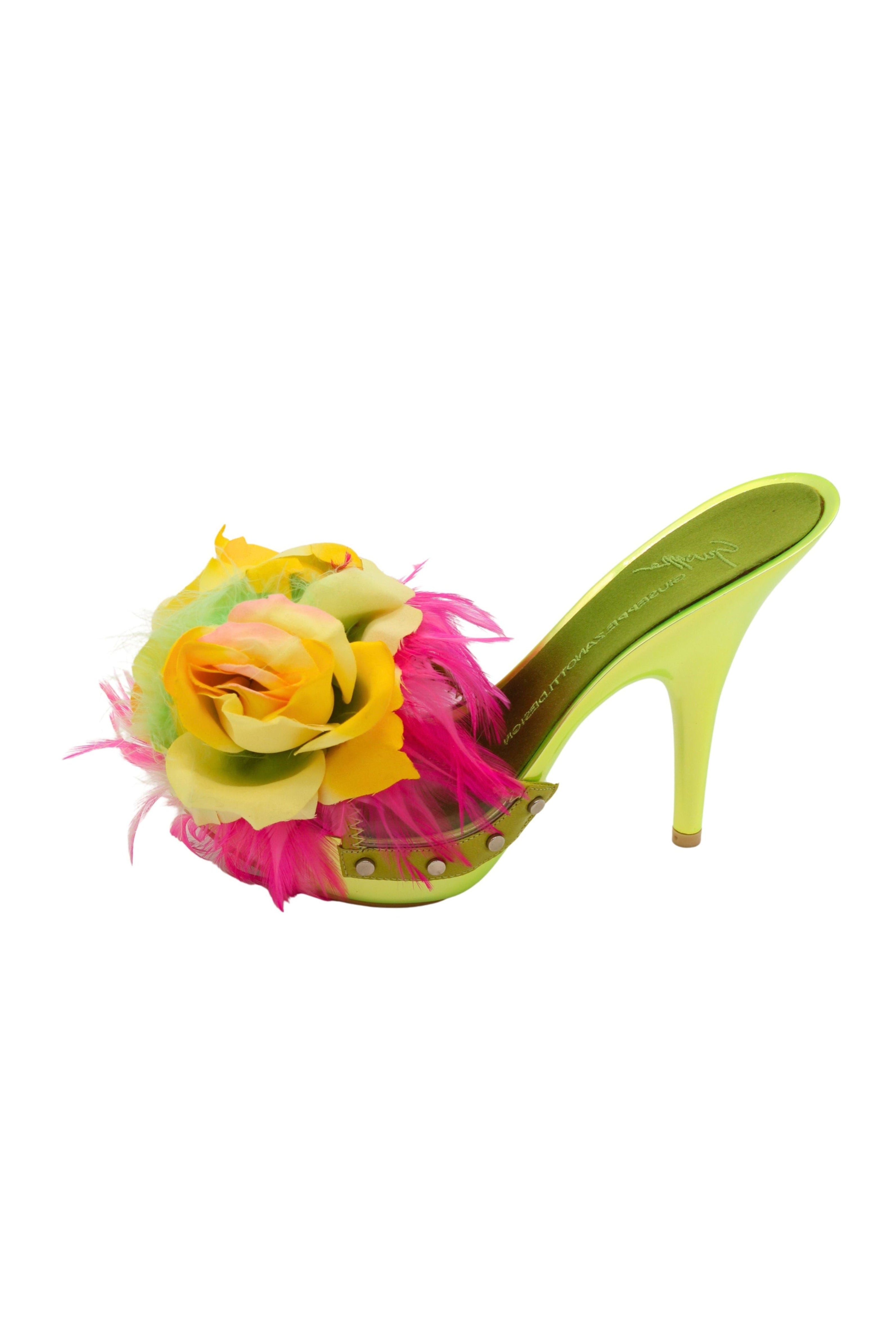 Giuseppe Zanotti <br> 00's feathered flower metallic heels