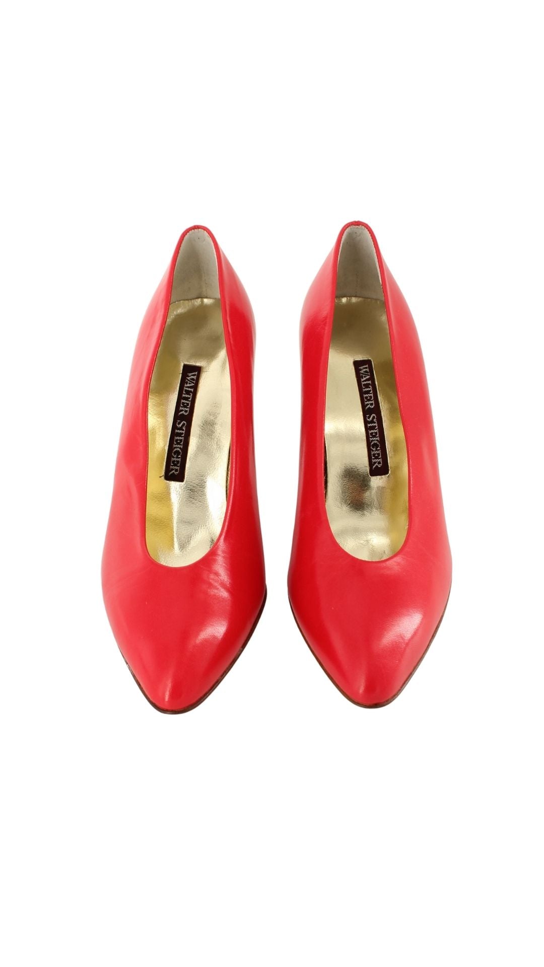 Walter Steiger <br> 1980's deadstock red leather curved high heel pump