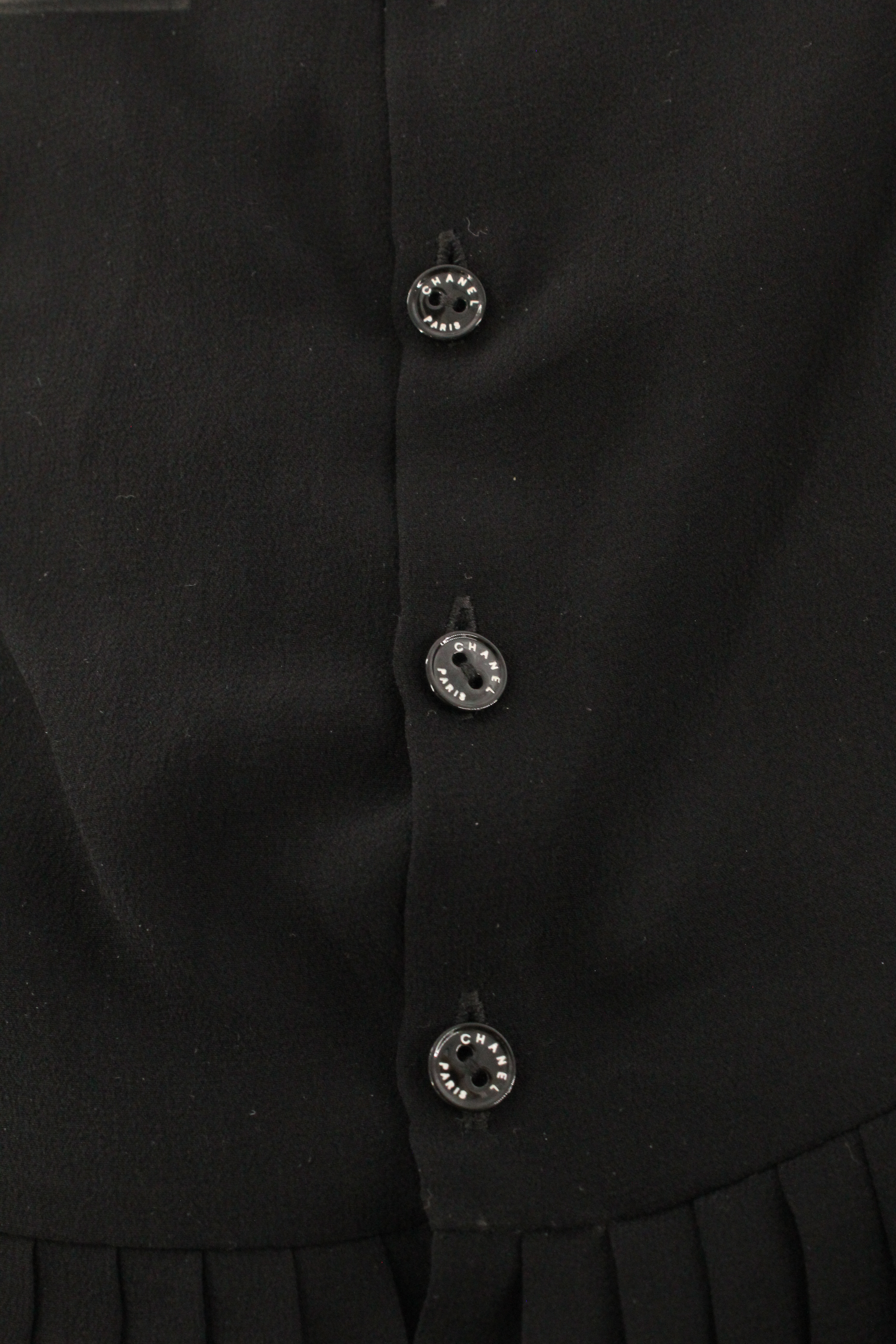 Chanel <br> F/W 2003 pleated silk chiffon halter top with logo buttons