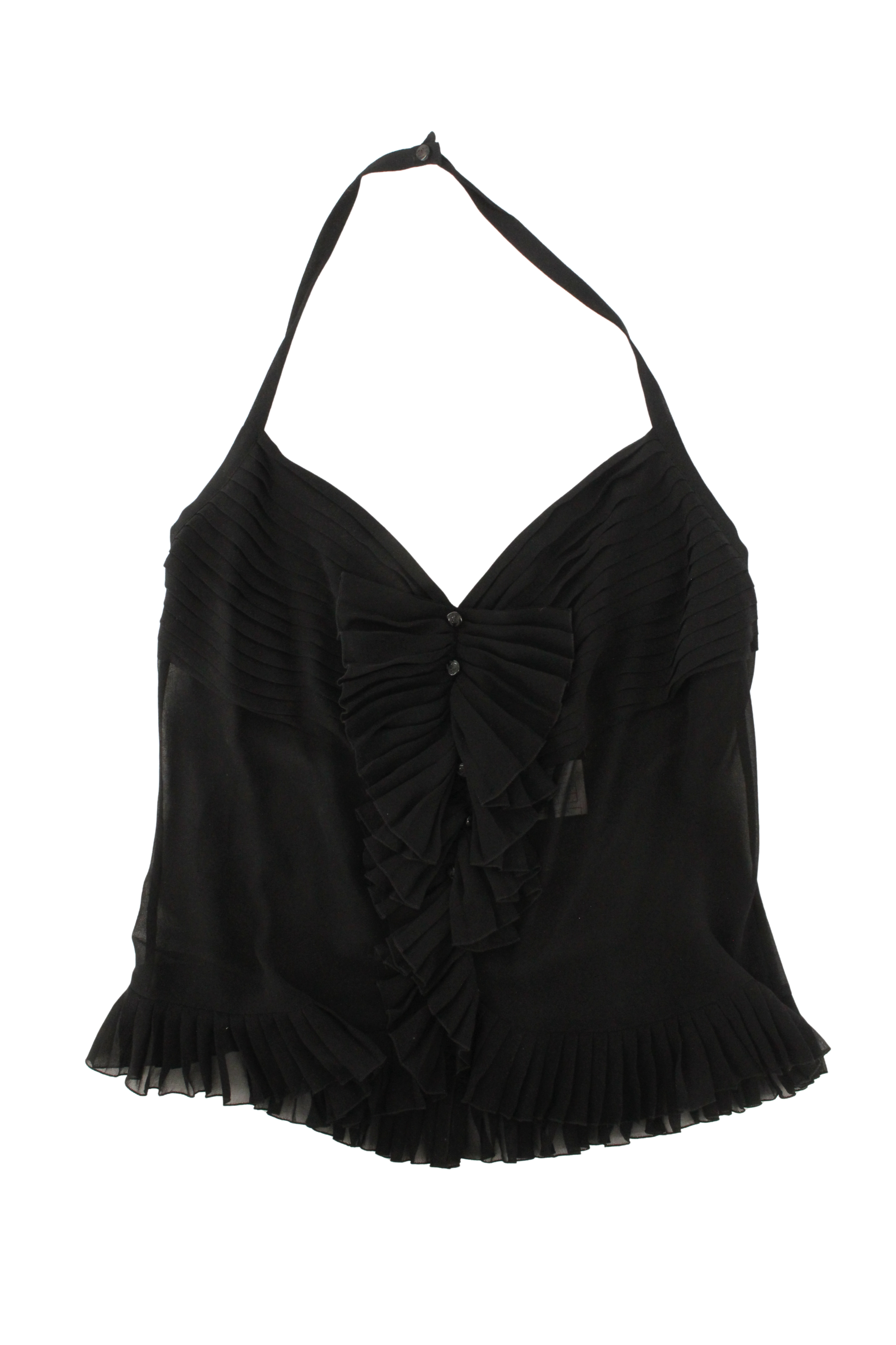 Chanel <br> F/W 2003 pleated silk chiffon halter top with logo buttons