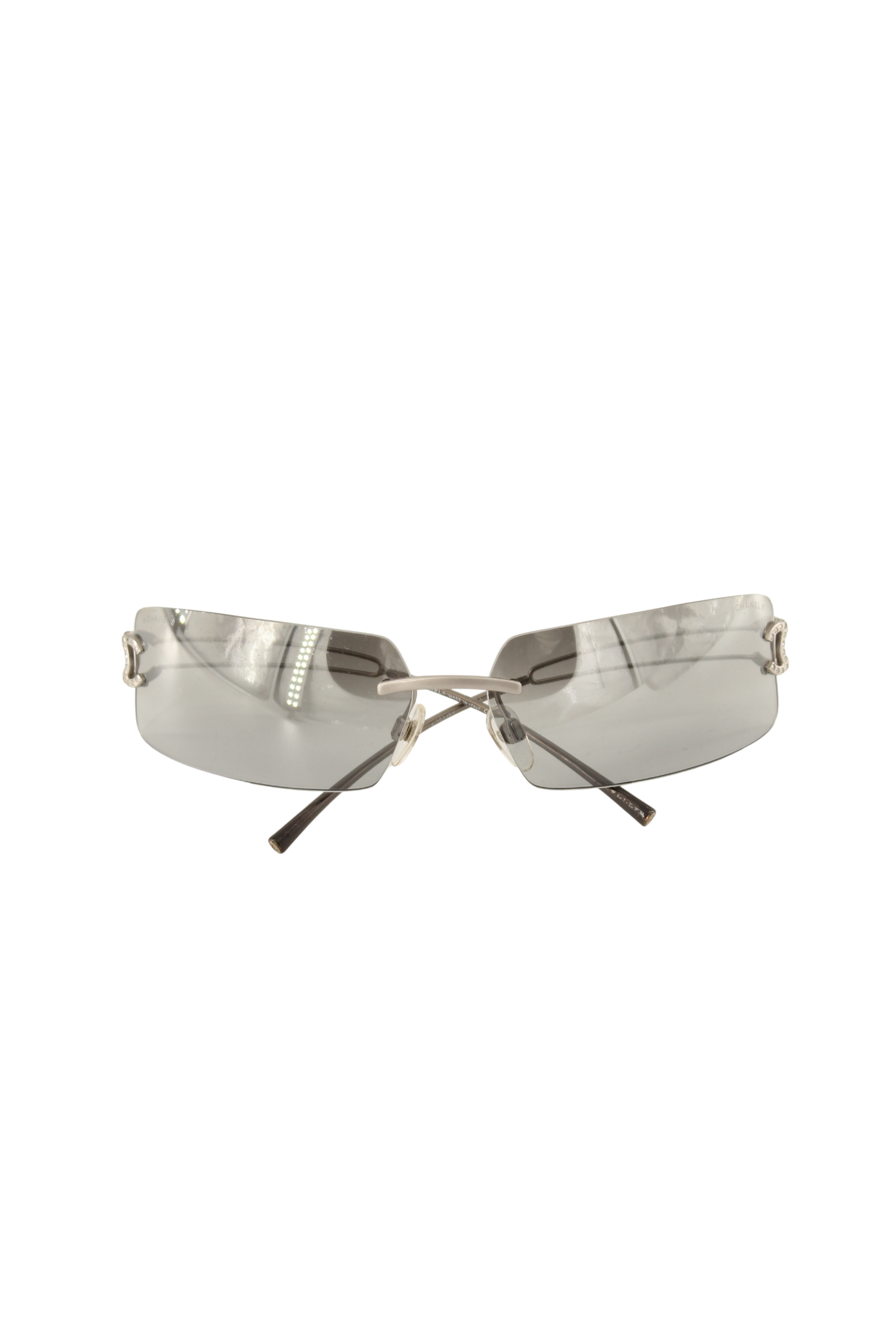 Chanel <br> 2000's CC crystal logo mirrored rimless sunglasses