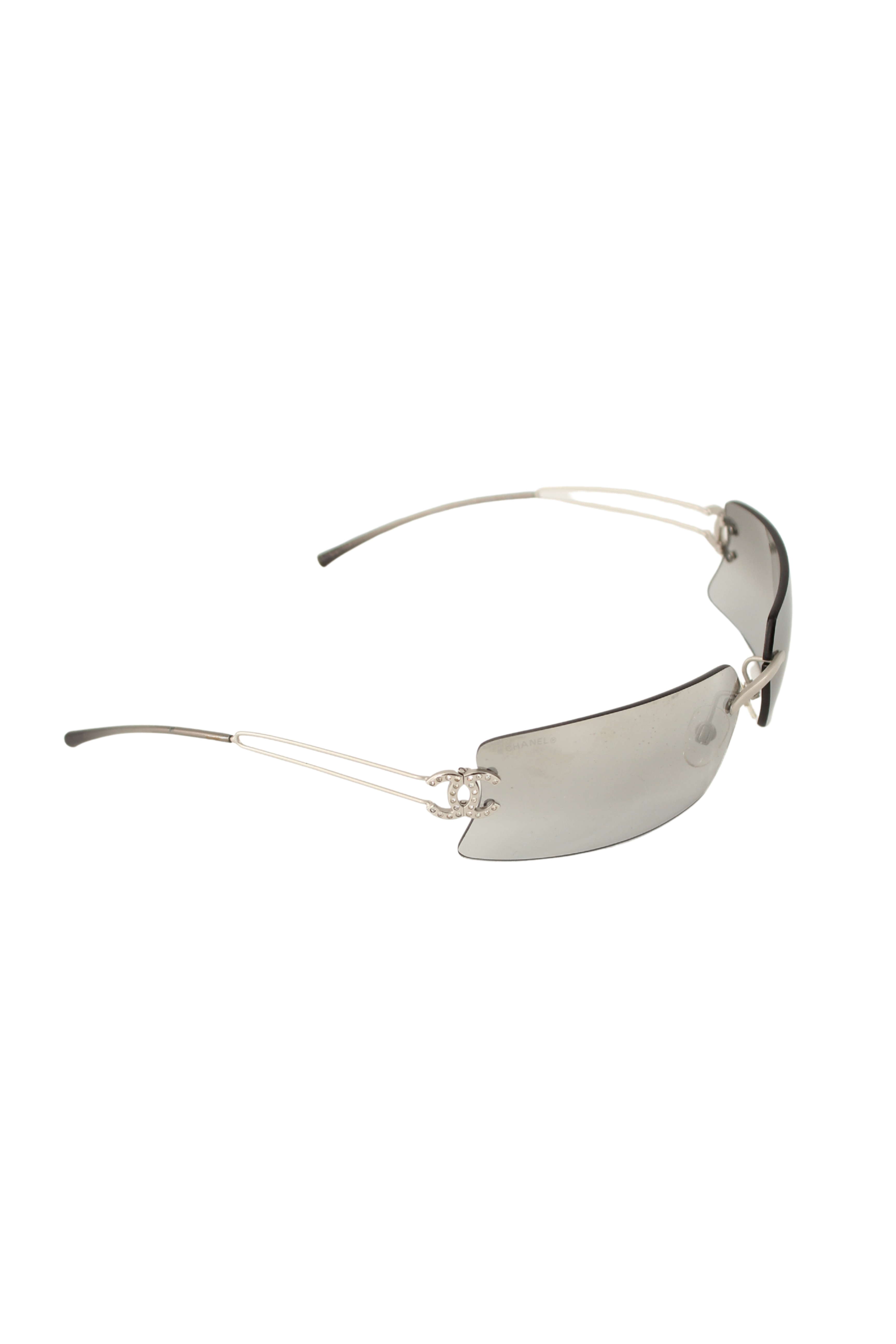 Chanel <br> 2000's CC crystal logo mirrored rimless sunglasses