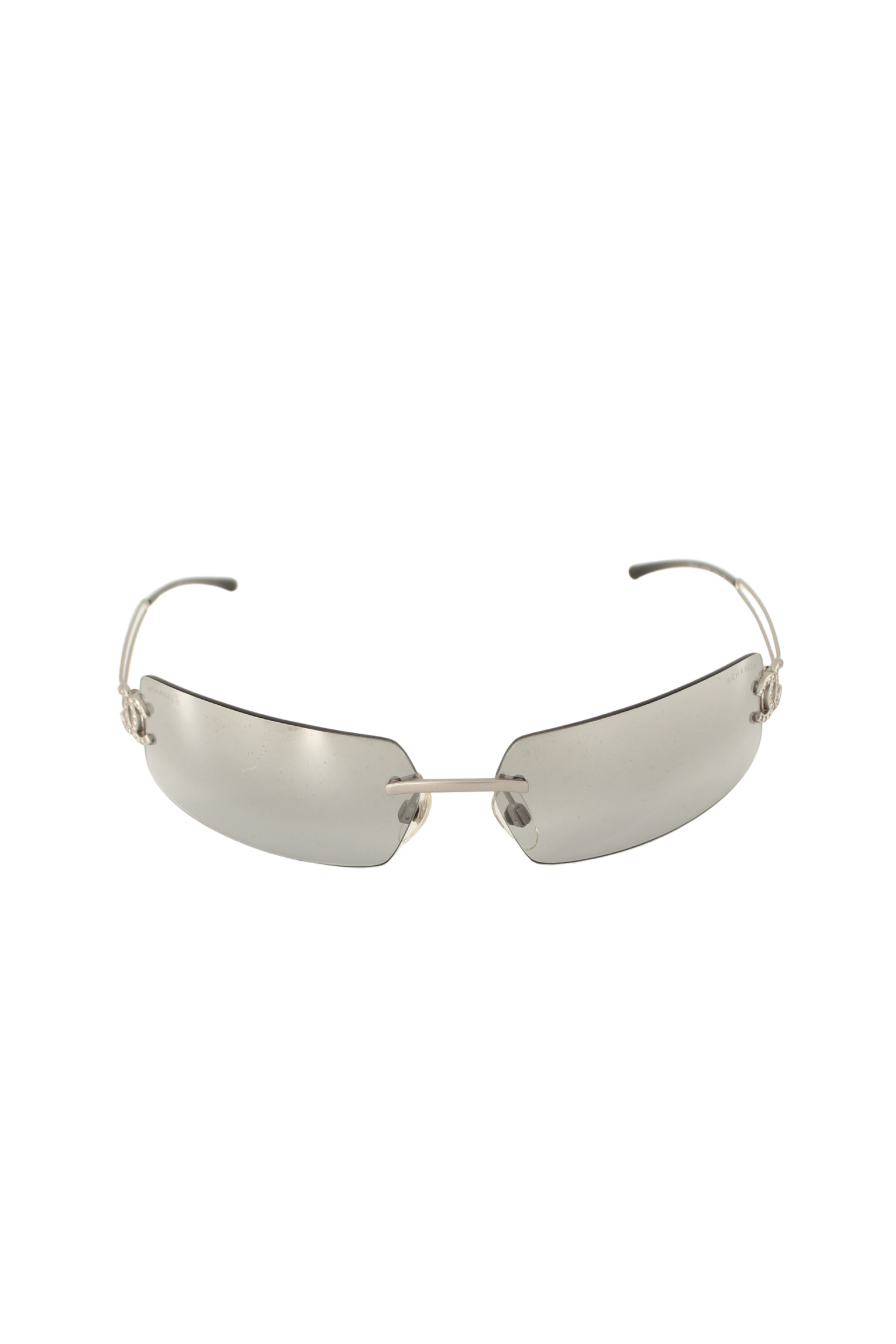 Chanel <br> 2000's CC crystal logo mirrored rimless sunglasses