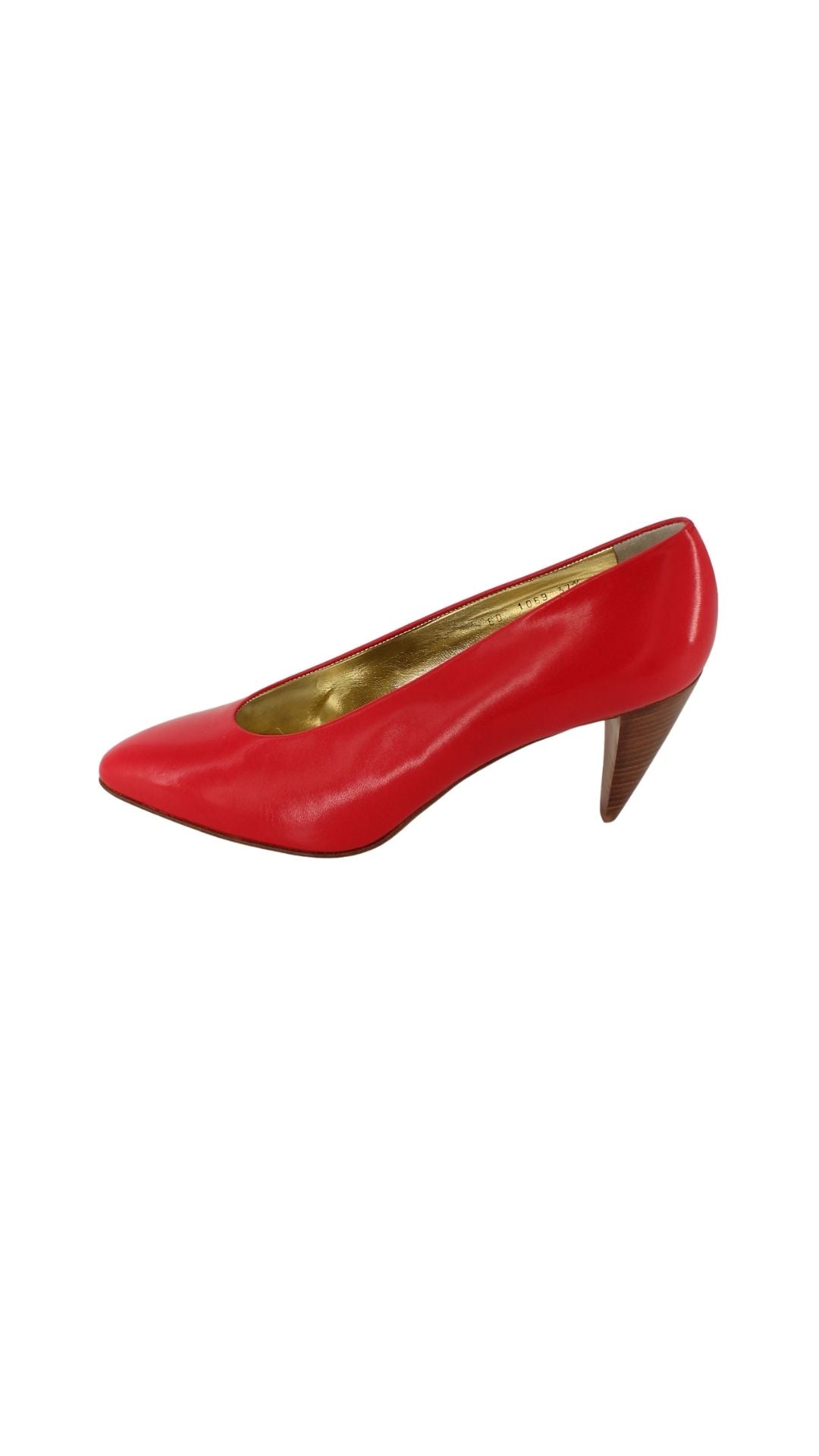 Walter Steiger <br> 1980's deadstock red leather curved high heel pump
