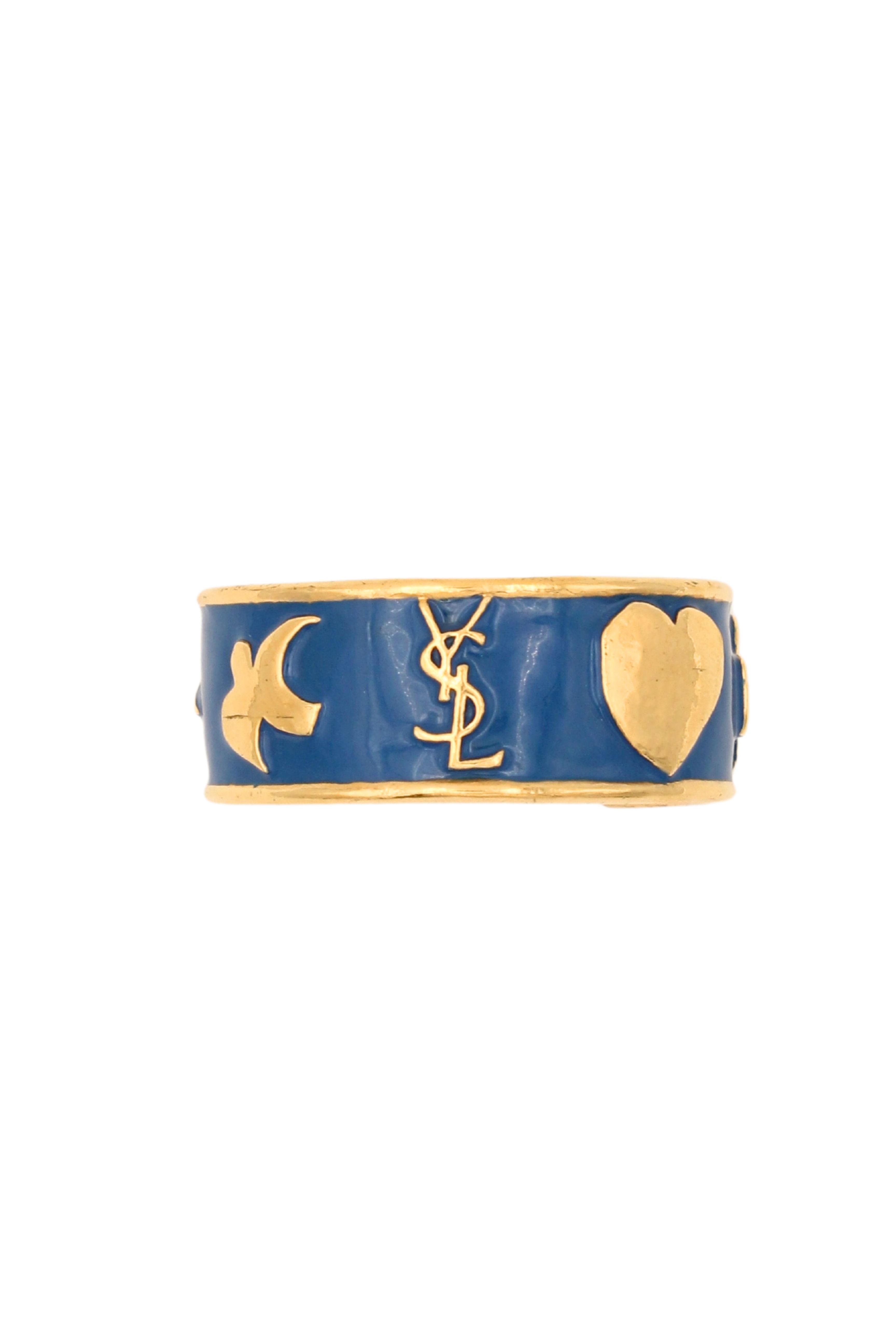 Yves Saint Laurent <br> 80's gold plated enamel logo bangle