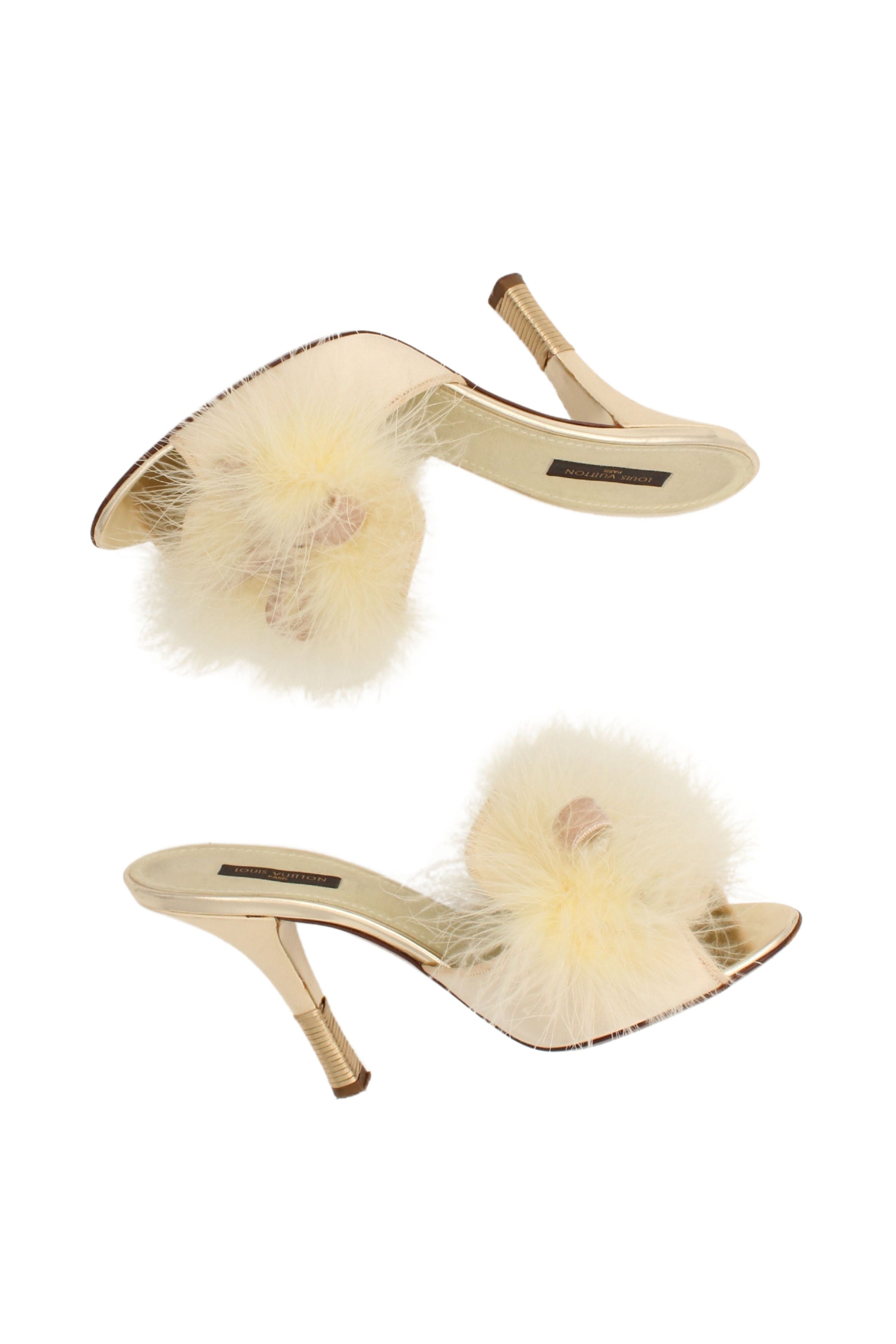 Louis Vuitton <br> 00's marabou feather & velvet ribbon logo heels