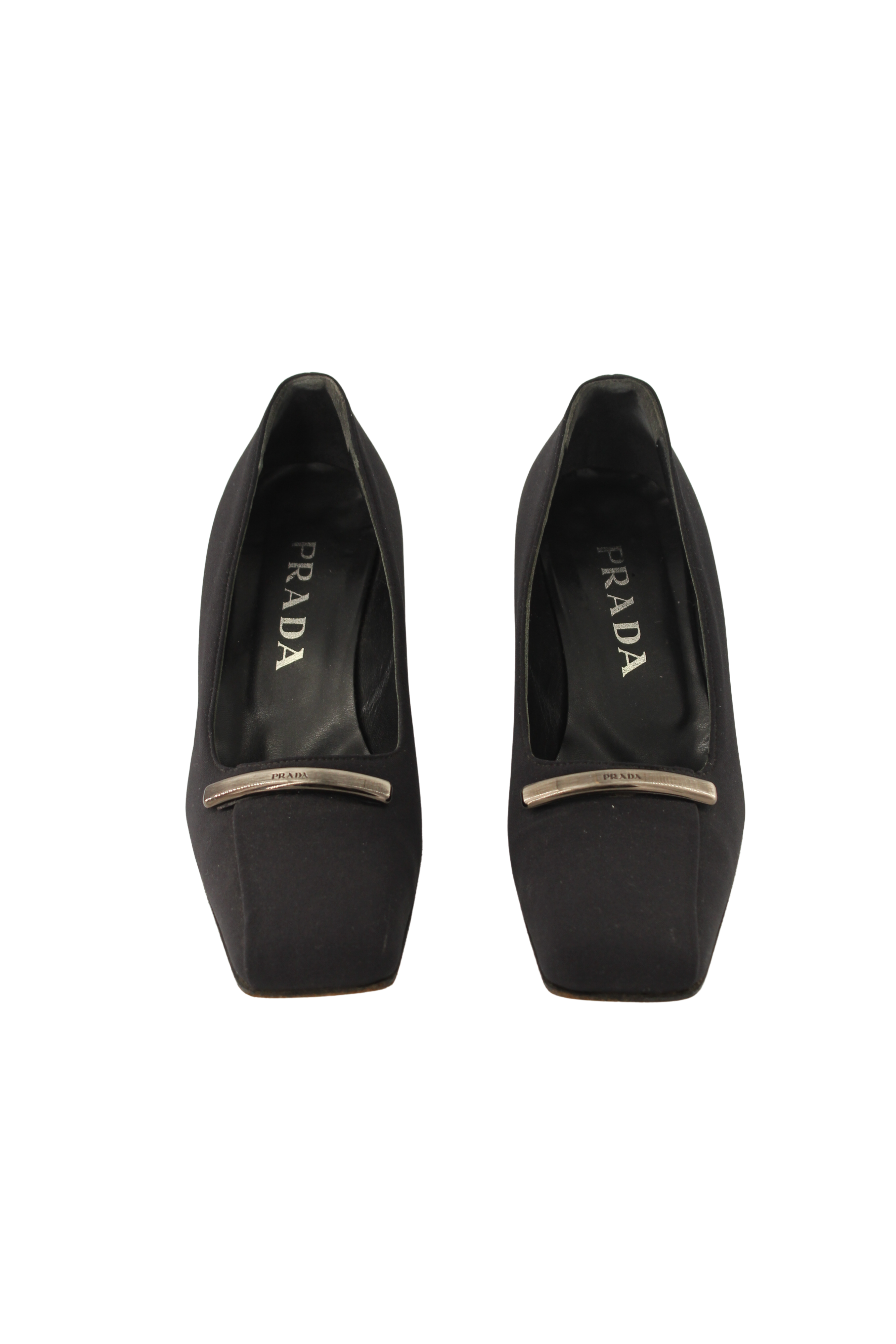 Prada <br> 90's square toe logo sculptural heel pumps