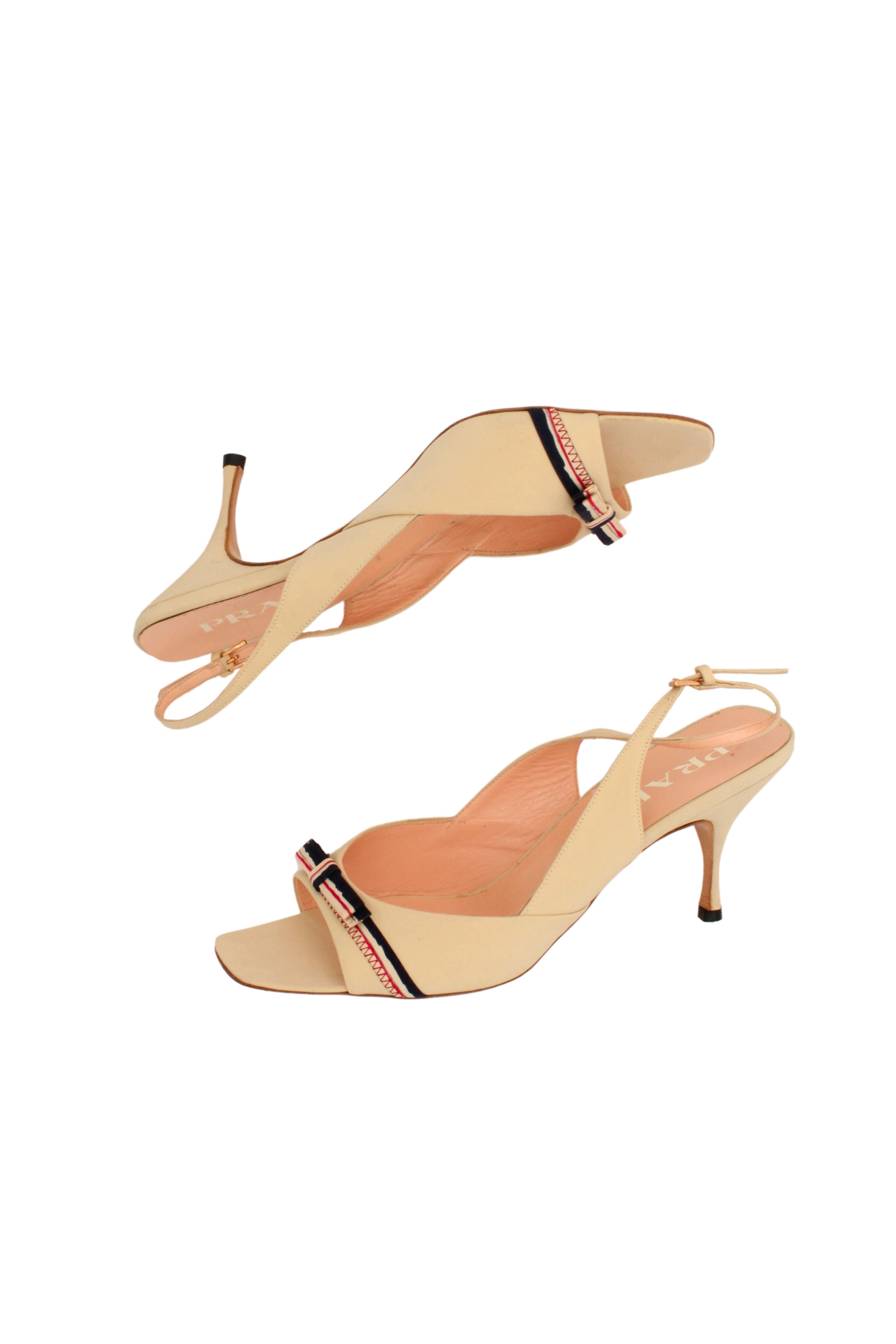 Prada <br> 90's silk peep toe kitten heels with bows