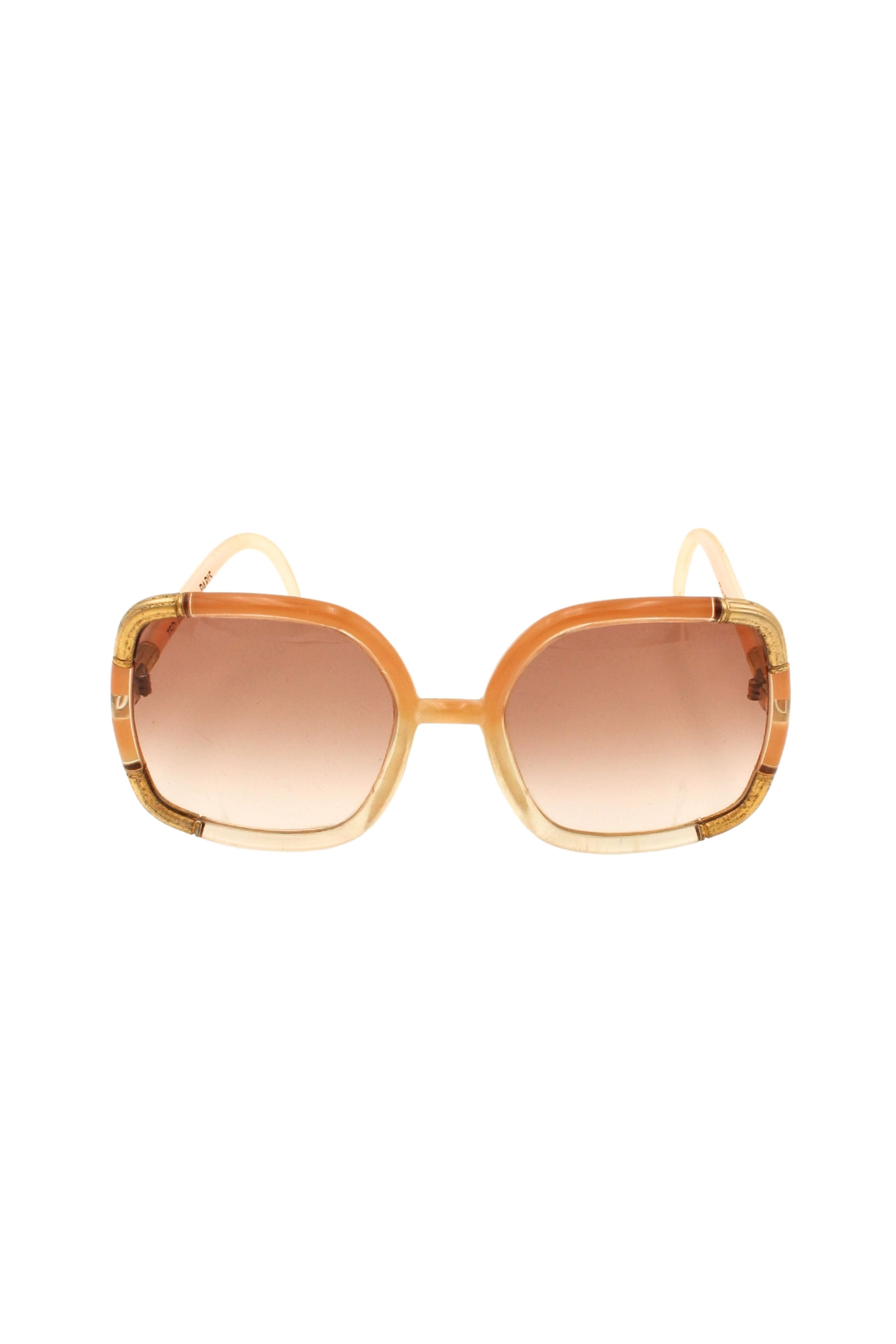 Ted Lapidus <br> 1970's peach & gold oversized sunglasses