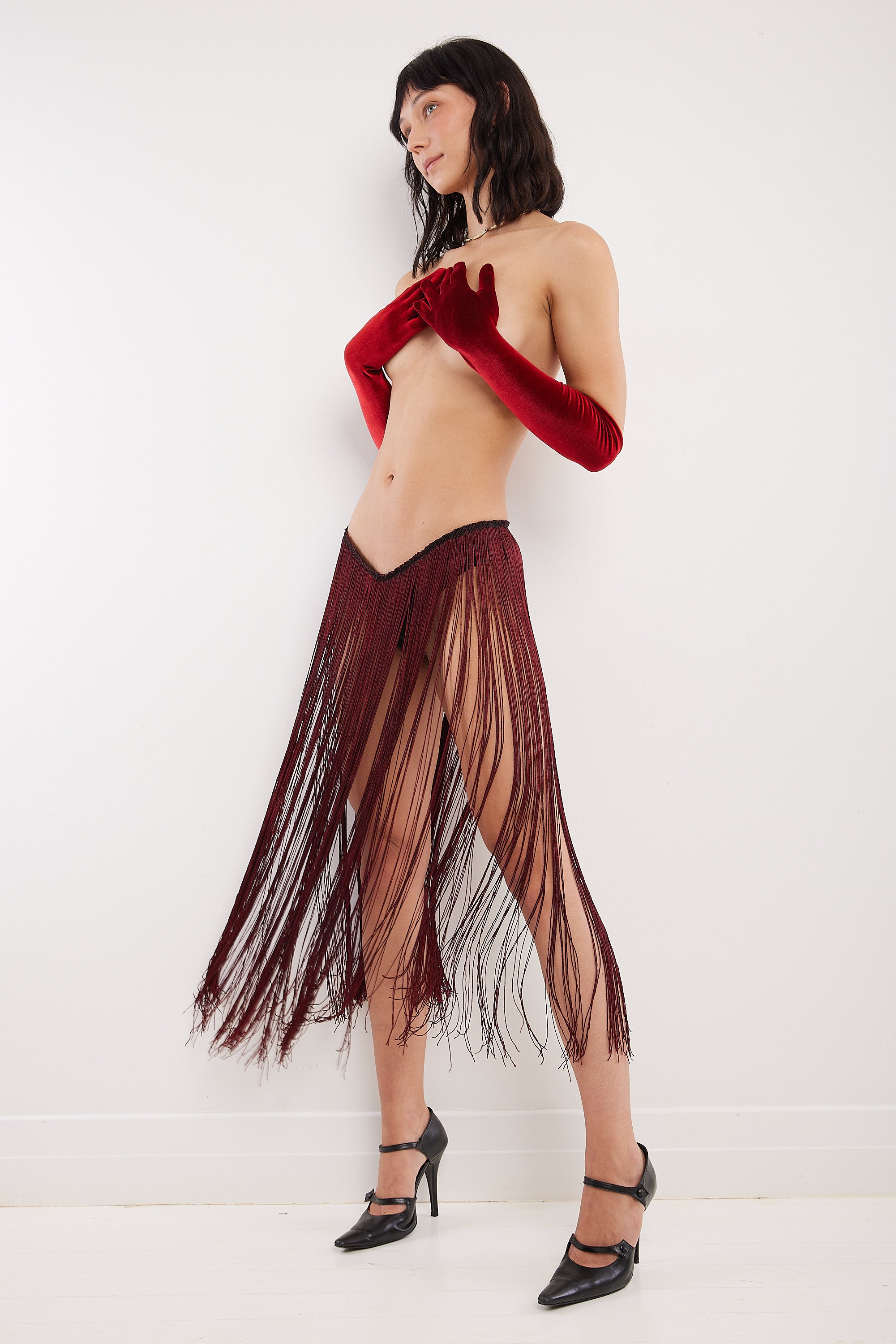 Norma Kamali <br> 80's fringed g-string/thong skirt