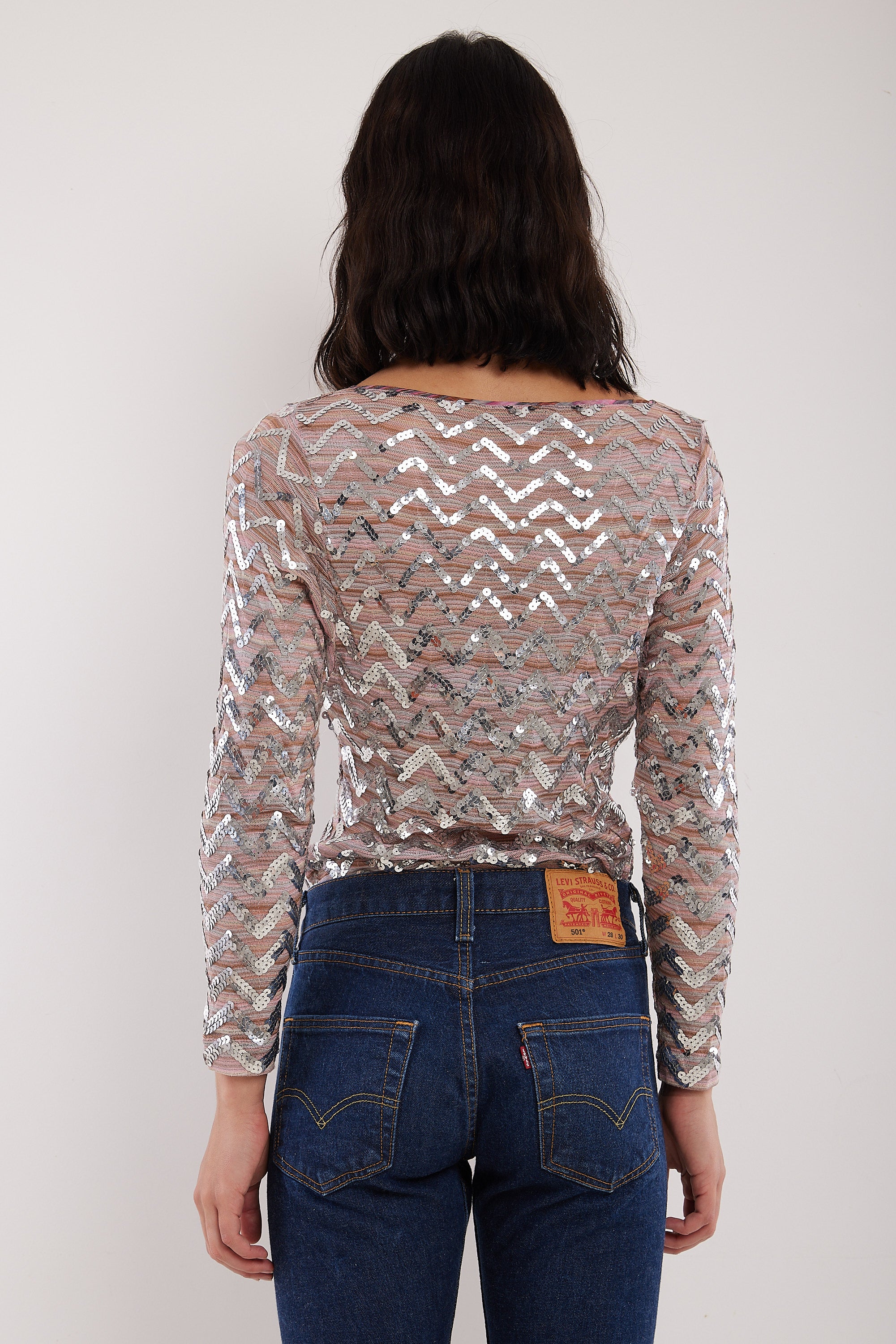 Missoni <br> S/S 2001 runway silver sequin keyhole top