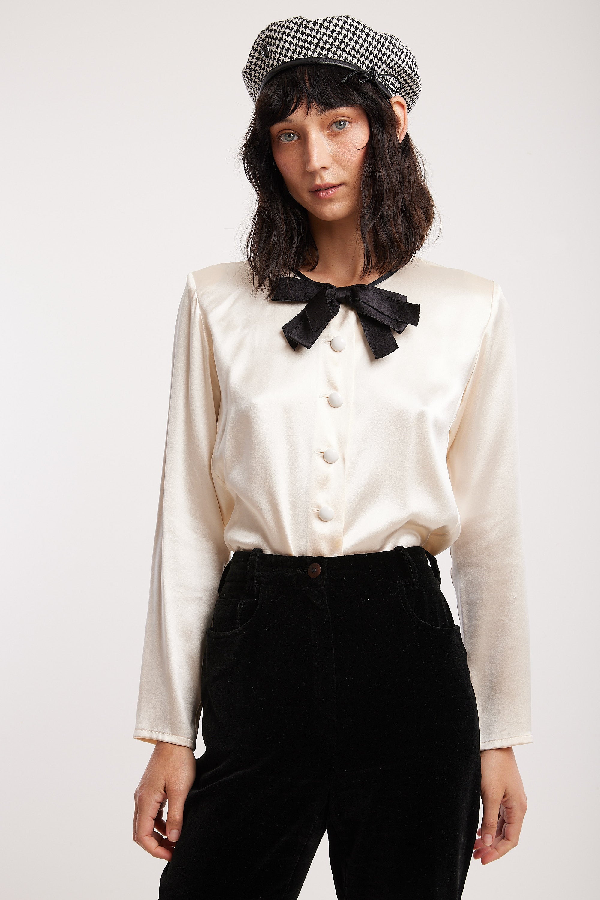 Yves Saint Laurent <br> 80's Rive Gauche cream silk blouse with ribbon bow
