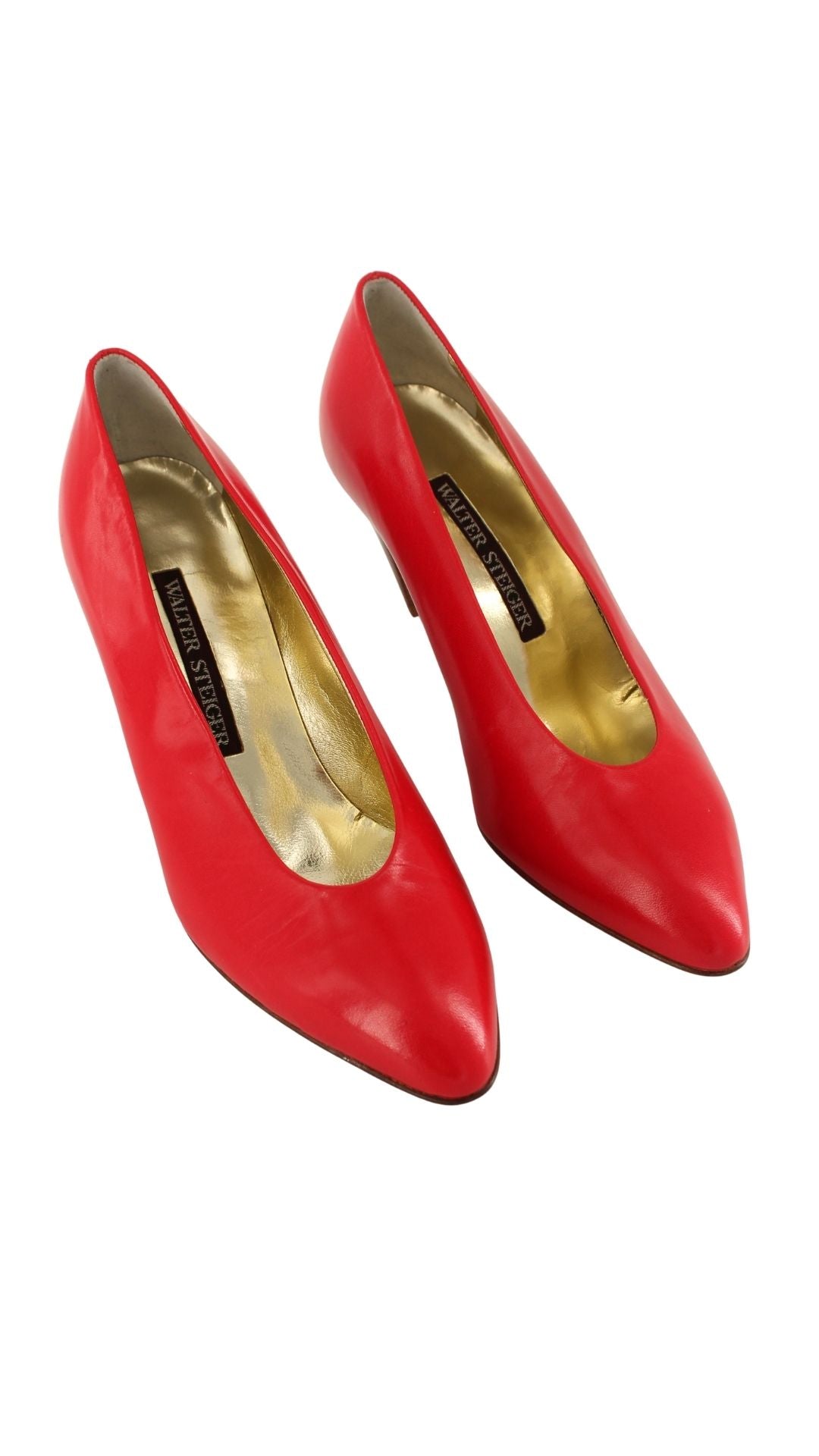 Walter Steiger <br> 1980's deadstock red leather curved high heel pump