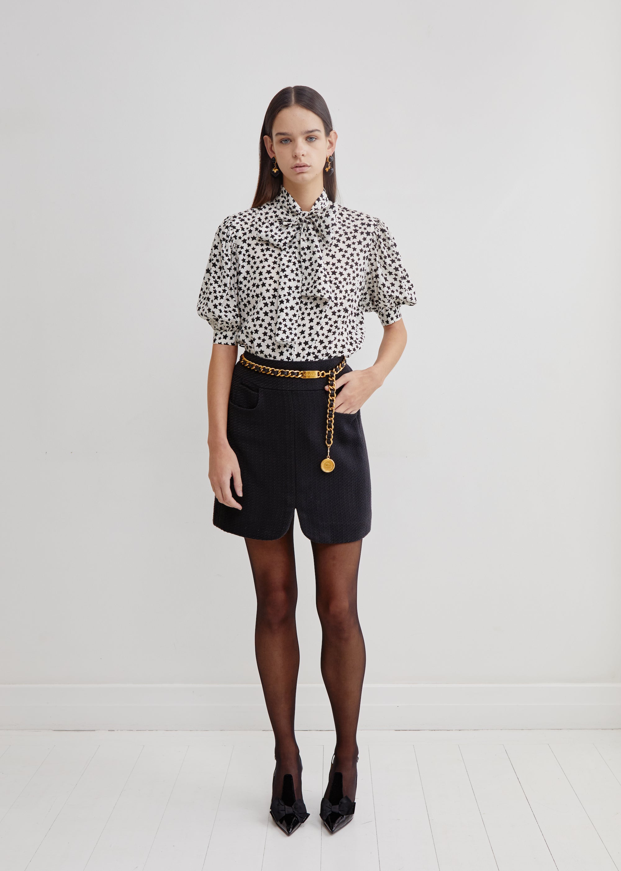 Chanel <br> S/S 2007 Karl Lagerfeld slit front tweed mini skirt