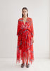 Zandra Rhodes <br> c1976 hand printed silk chiffon pleated gown with beading & pearls