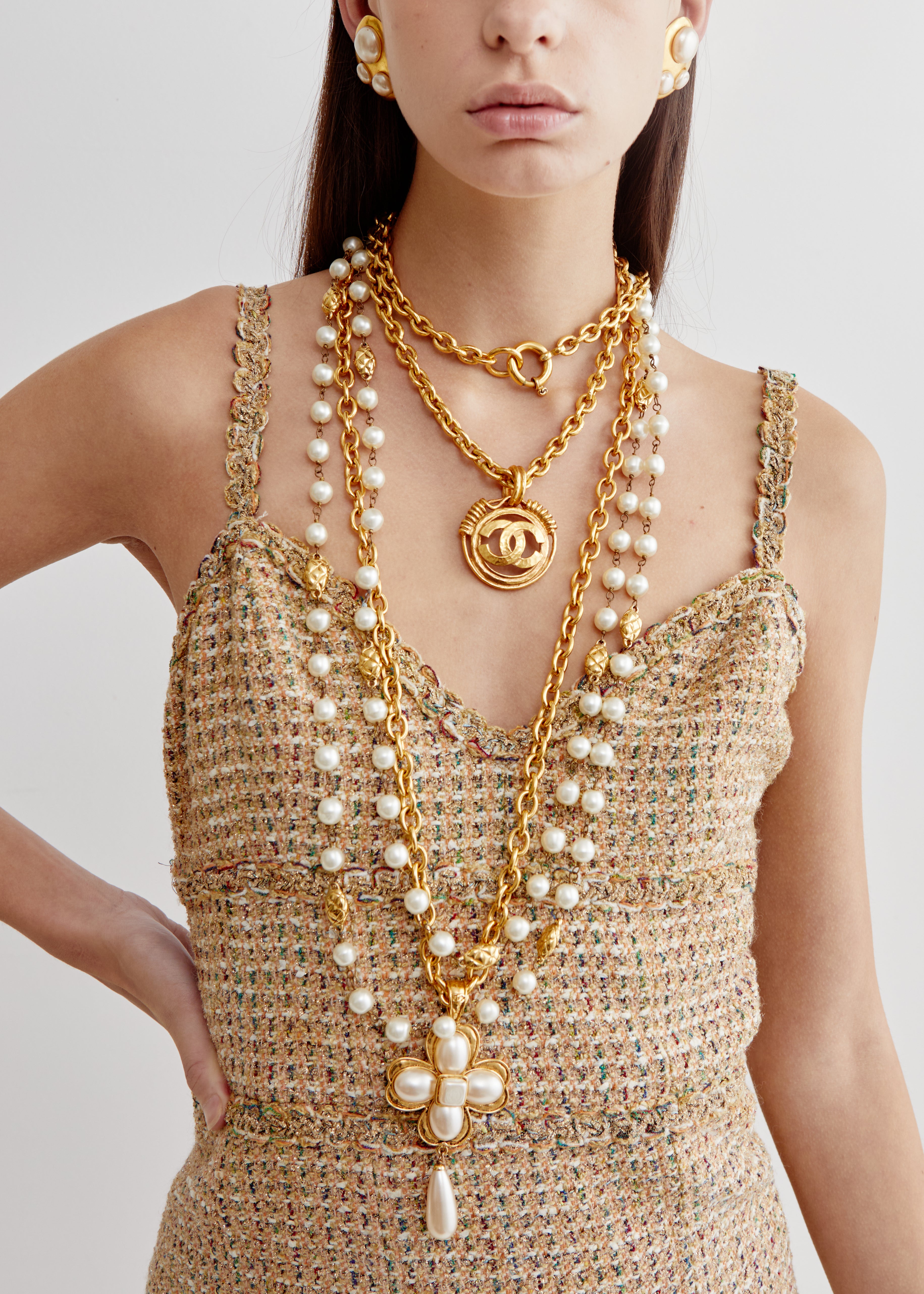 Chanel vintage 94P CC logo gold plated chain pendant necklace