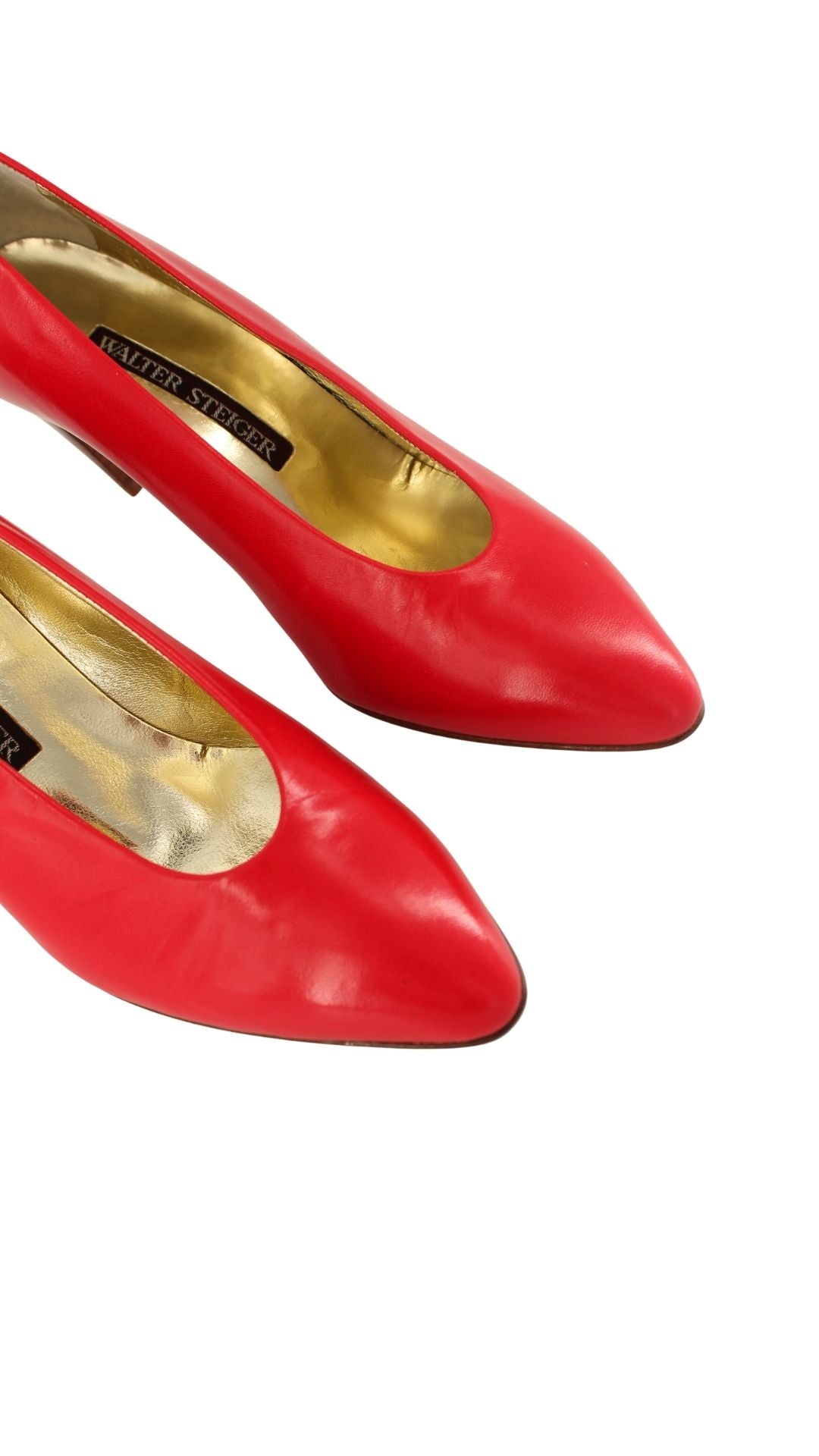 Walter Steiger <br> 1980's deadstock red leather curved high heel pump