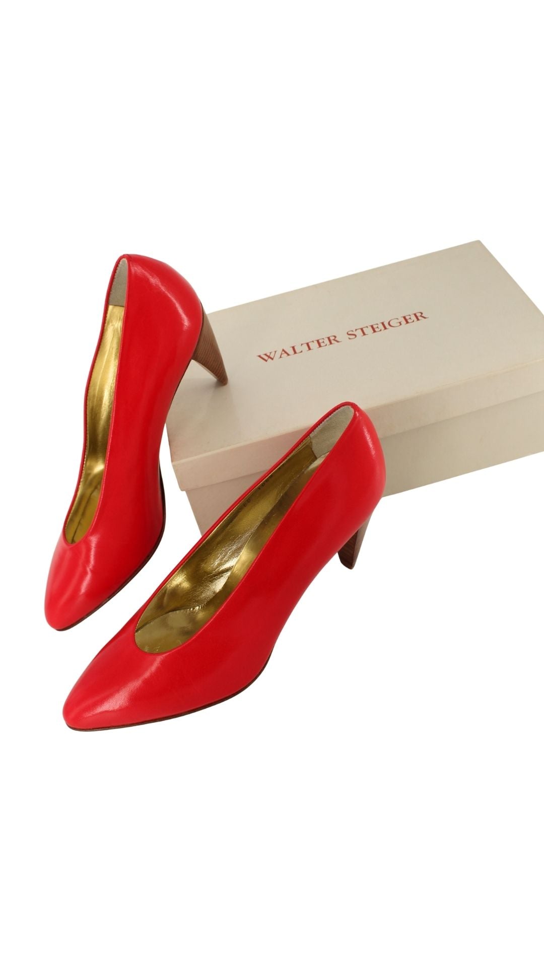 Walter Steiger <br> 1980's deadstock red leather curved high heel pump