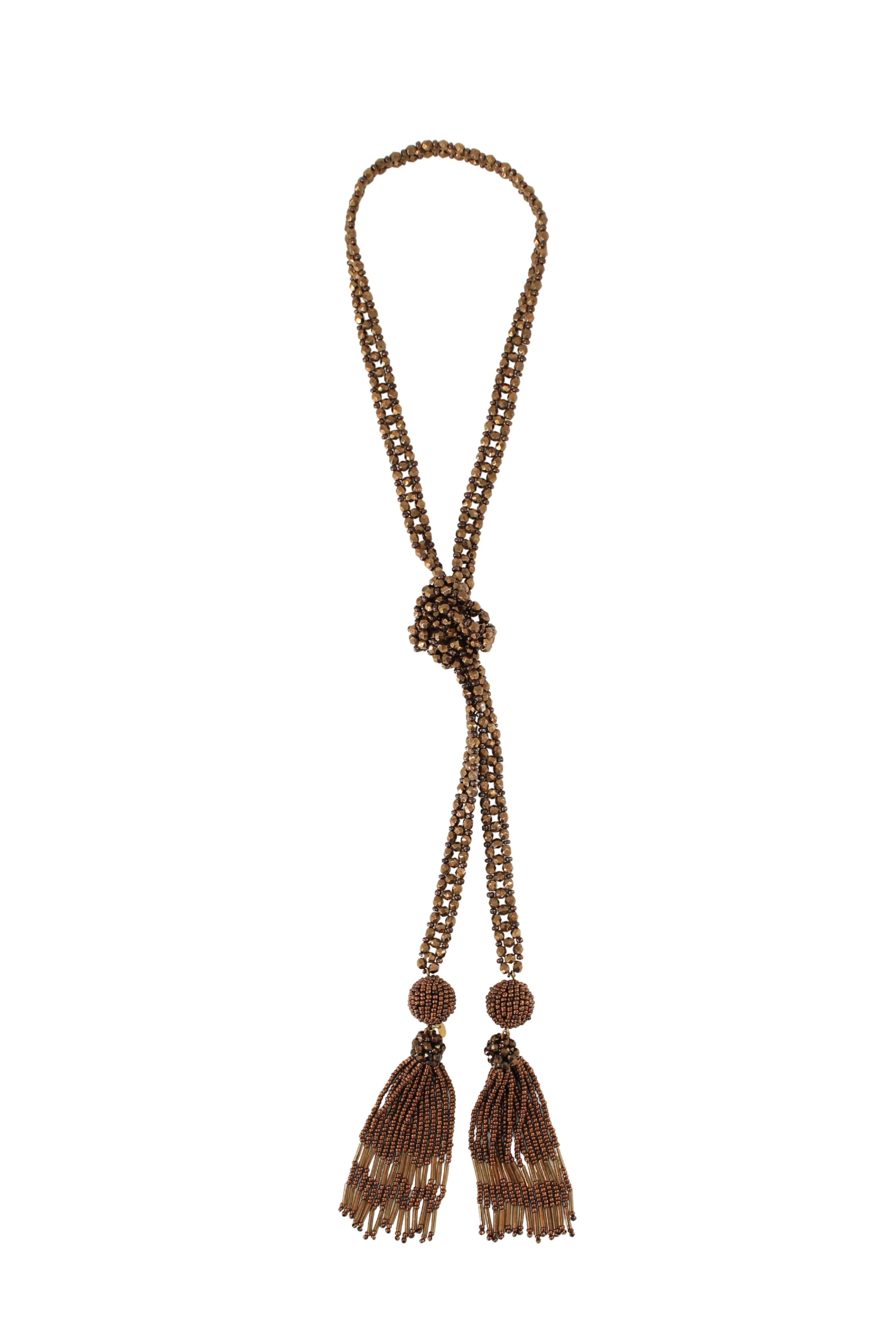 Bottega Veneta <br> 80's vintage bronze glass beaded tassel lariat necklace/belt