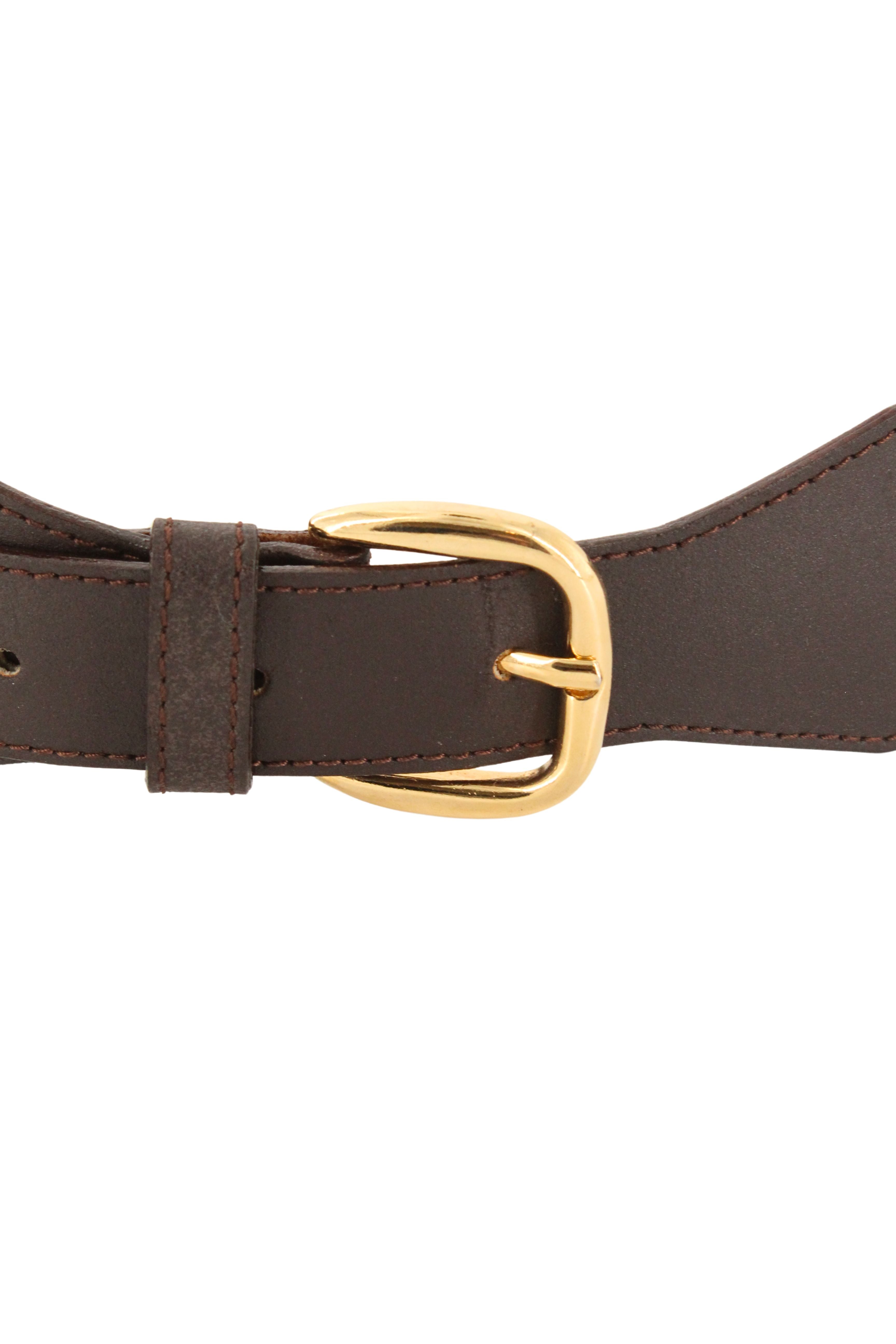 Karl Lagerfeld <br> 80's coated leather gold metal lettering logo belt