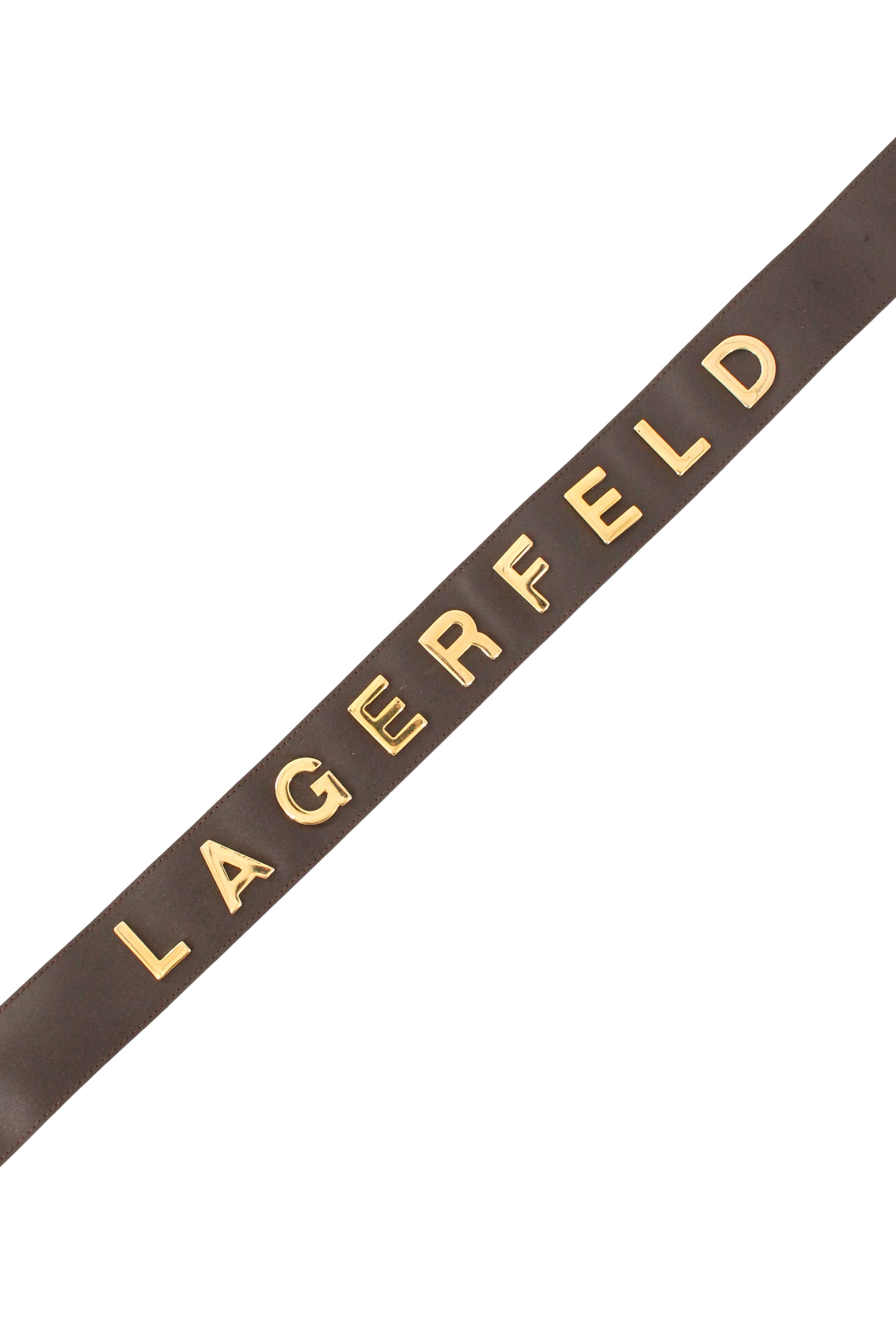 Karl Lagerfeld <br> 80's coated leather gold metal lettering logo belt