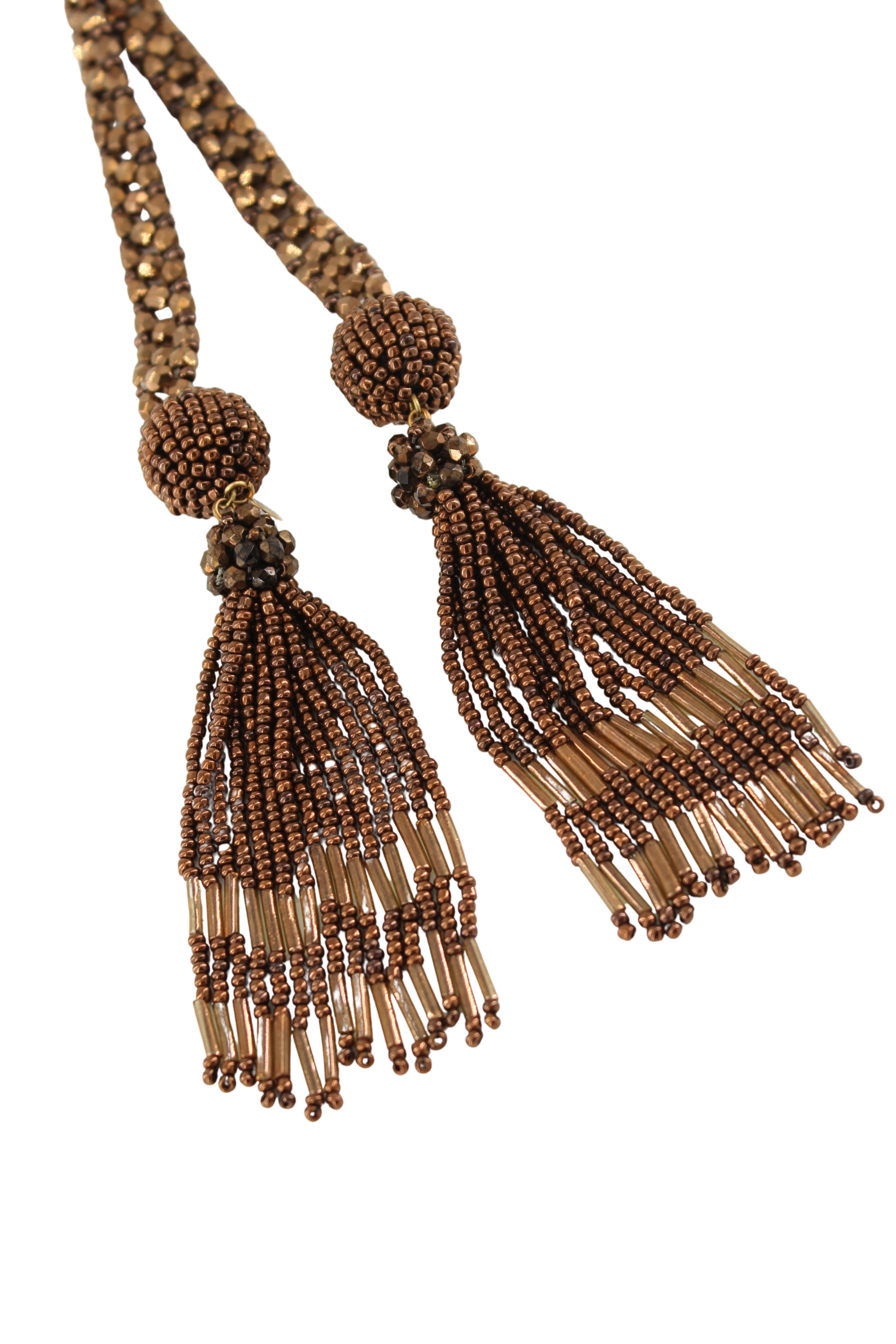 Bottega Veneta <br> 80's vintage bronze glass beaded tassel lariat necklace/belt